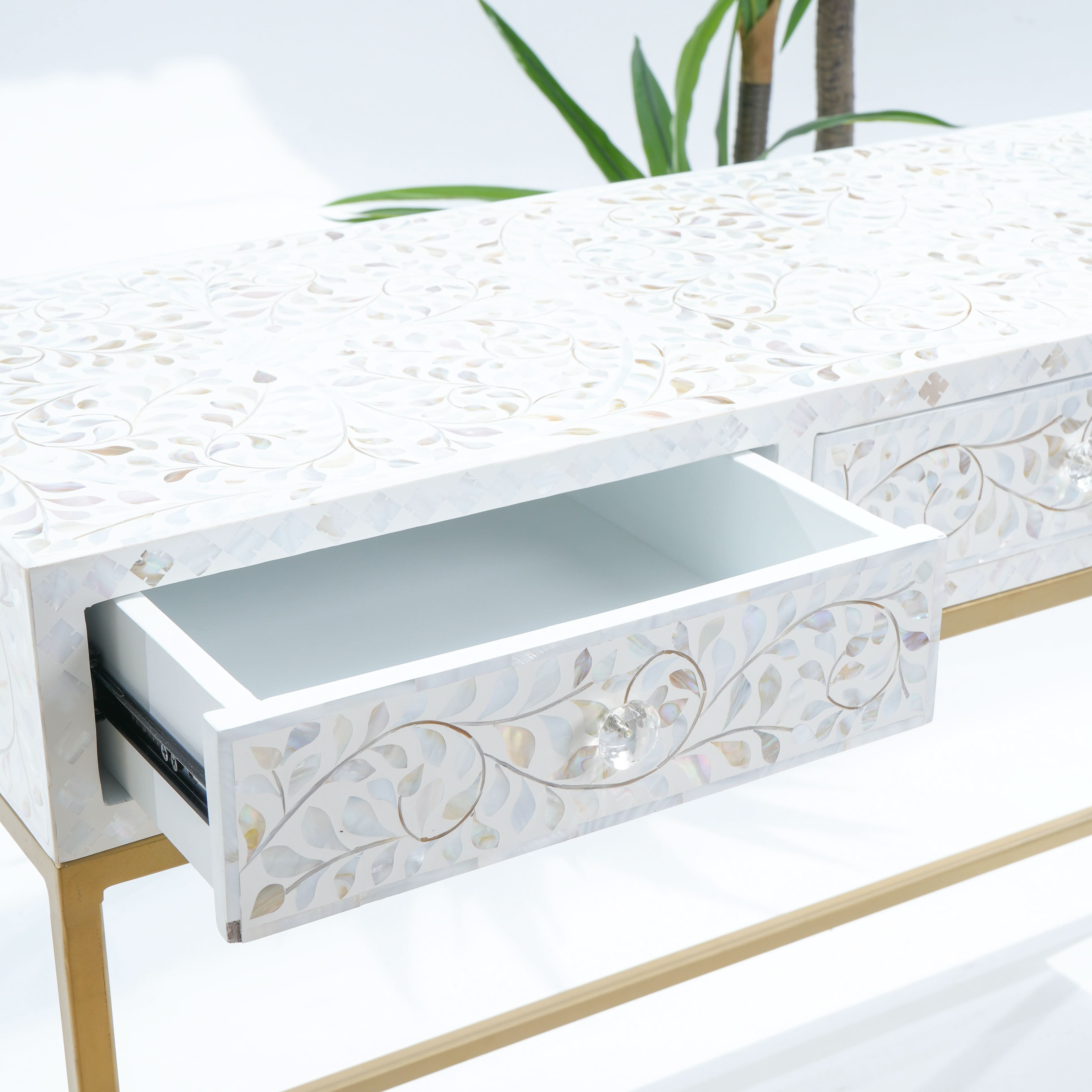 OCEAN-WHITE MOTHER OF PEARL THREE DRAWER CONSOLE - Art and craft furniture