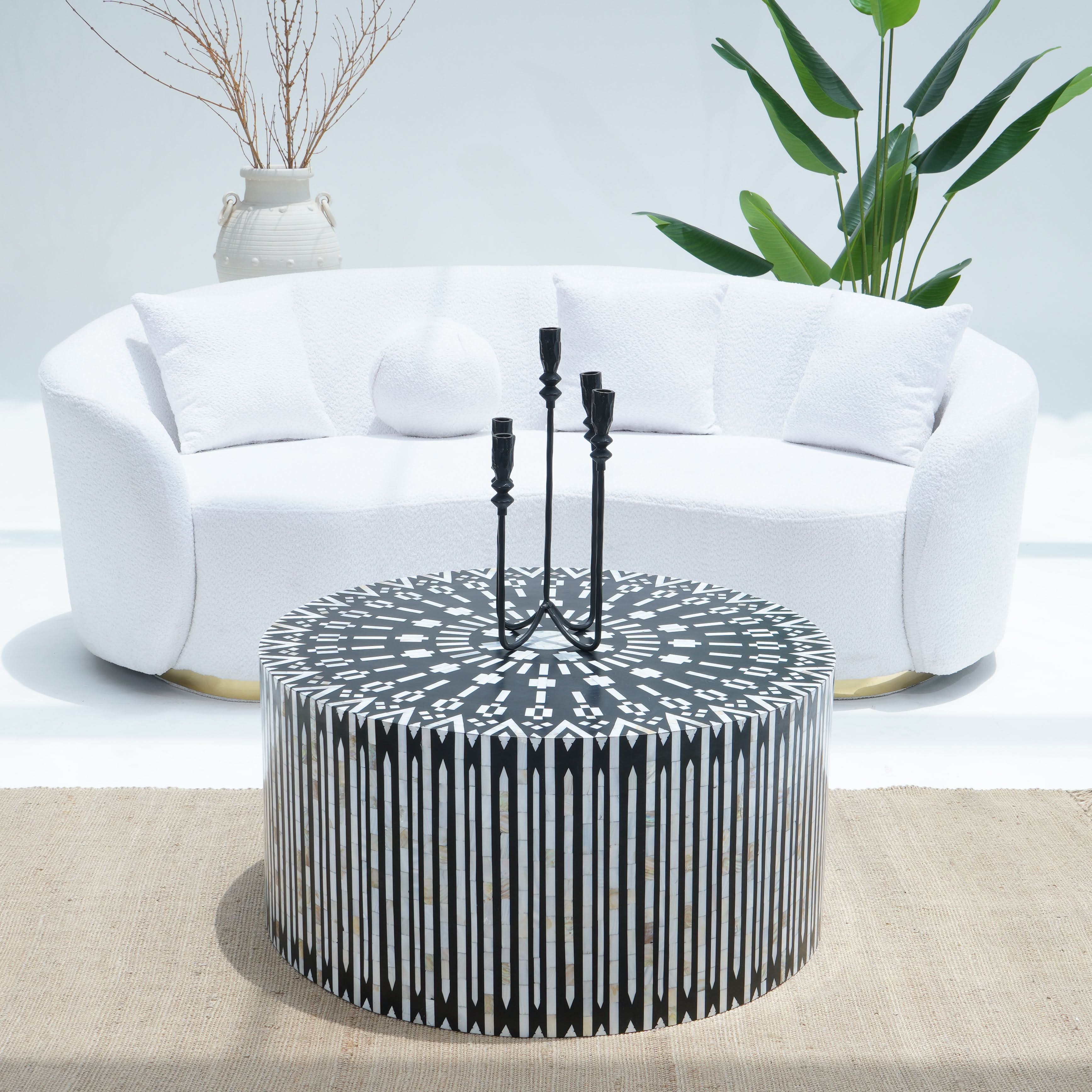 MOONLIT-BLACK STRIP MOTHER OF PEARL COFFEE TABLE - Art and craft furniture
