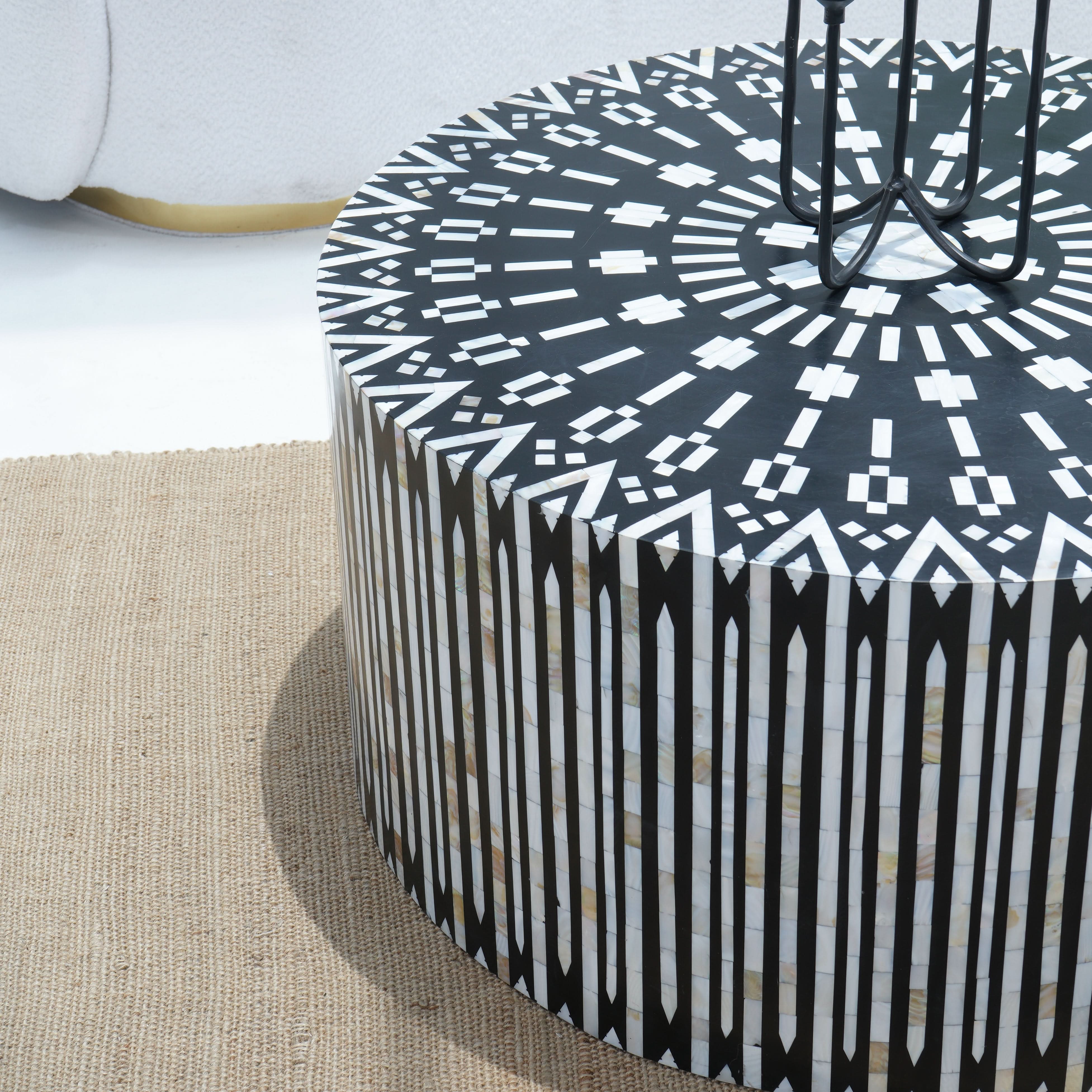 MOONLIT-BLACK STRIP MOTHER OF PEARL COFFEE TABLE - Art and craft furniture