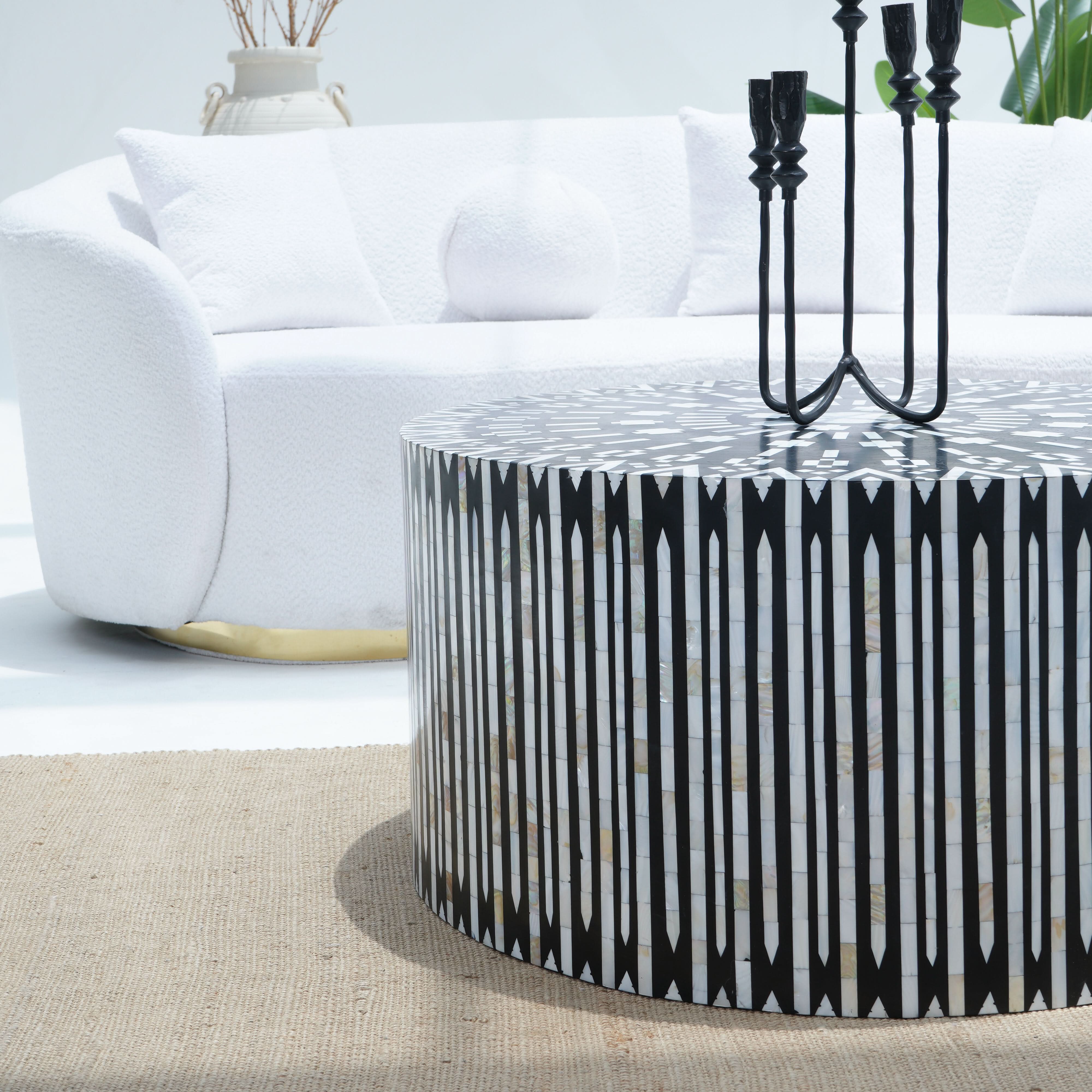 MOONLIT-BLACK STRIP MOTHER OF PEARL COFFEE TABLE - Art and craft furniture