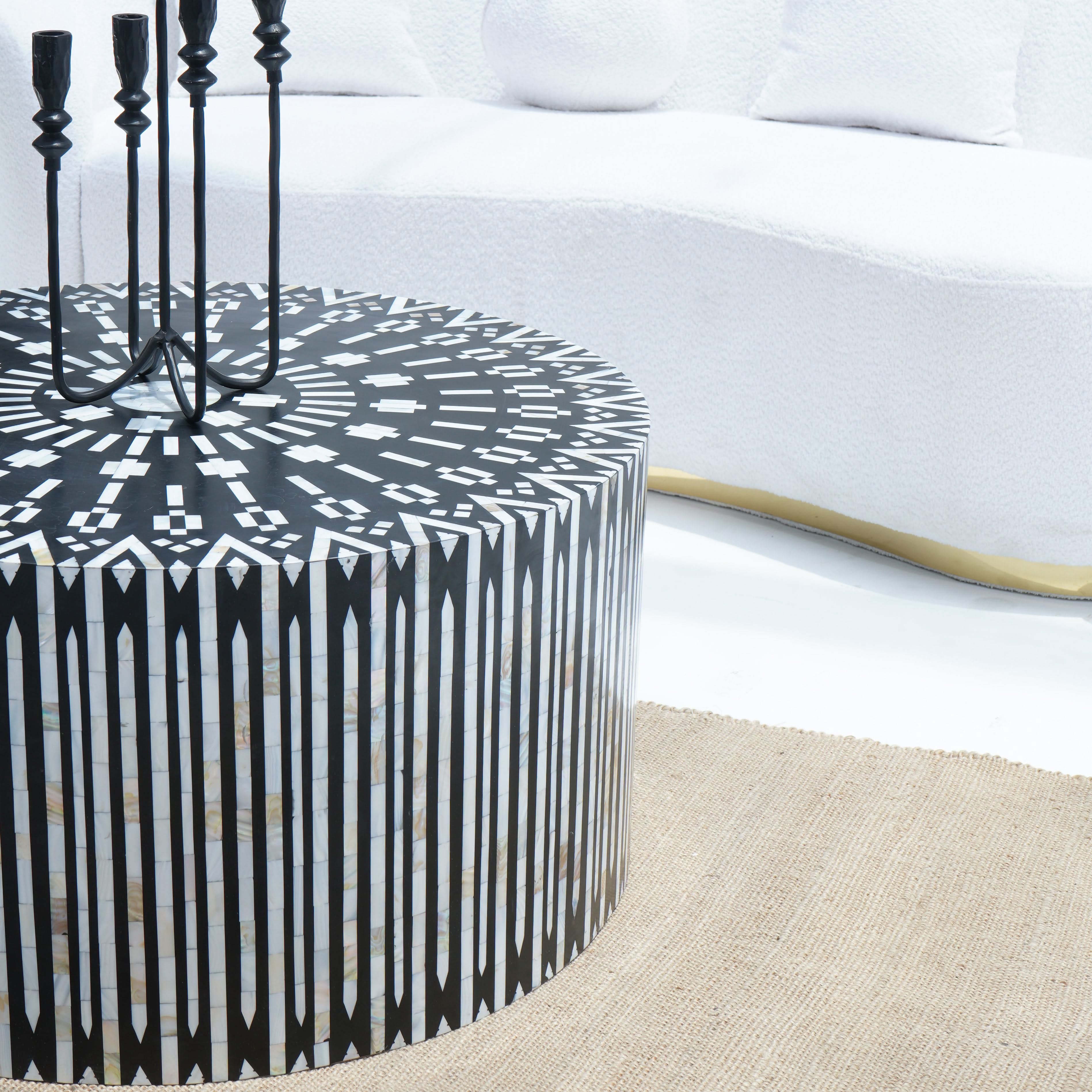 MOONLIT-BLACK STRIP MOTHER OF PEARL COFFEE TABLE - Art and craft furniture