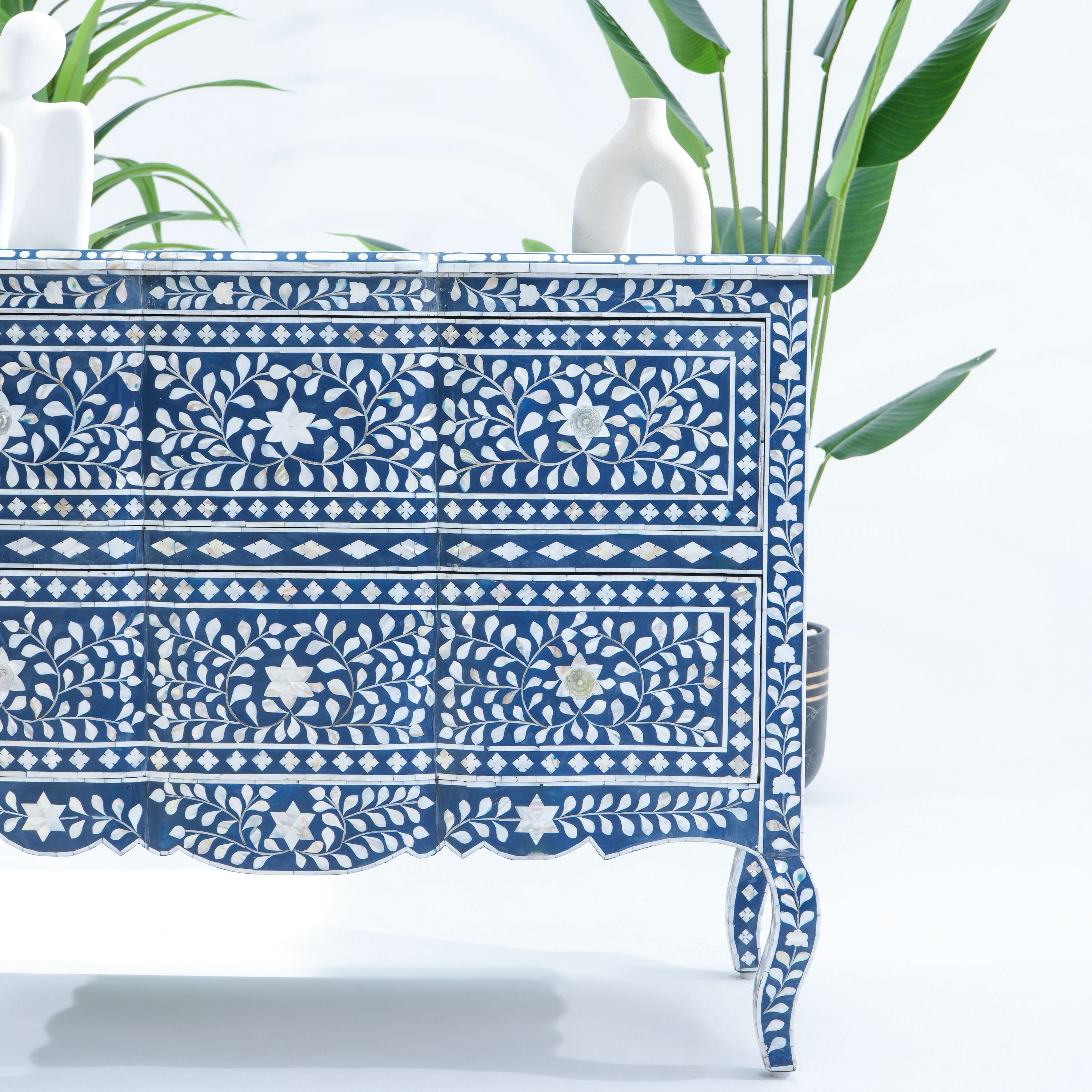 OCEAN-BLUE MOTHER OF PEARL TWO DRAWER DRAWCHEST - Art and craft furniture
