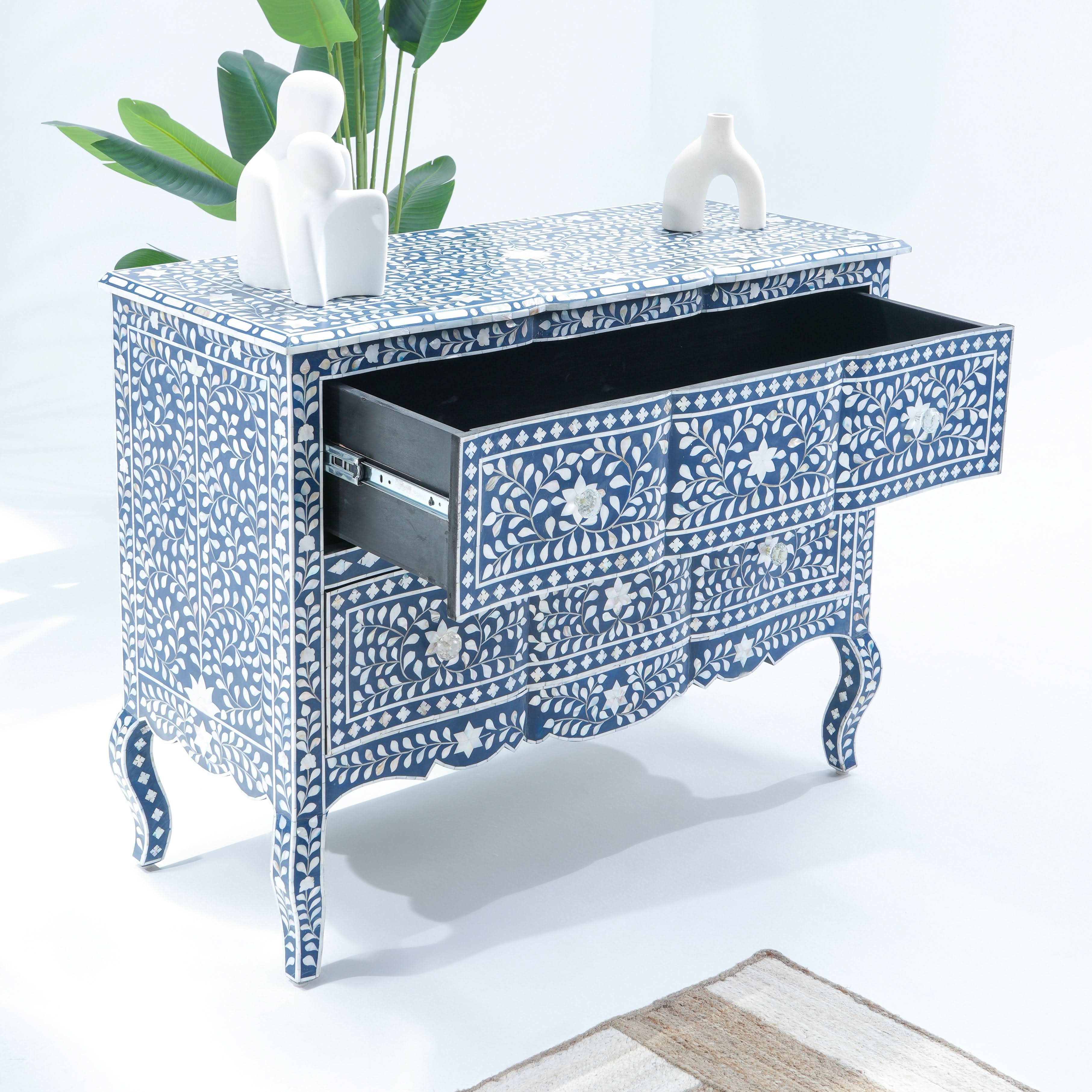 OCEAN-BLUE MOTHER OF PEARL TWO DRAWER DRAWCHEST - Art and craft furniture