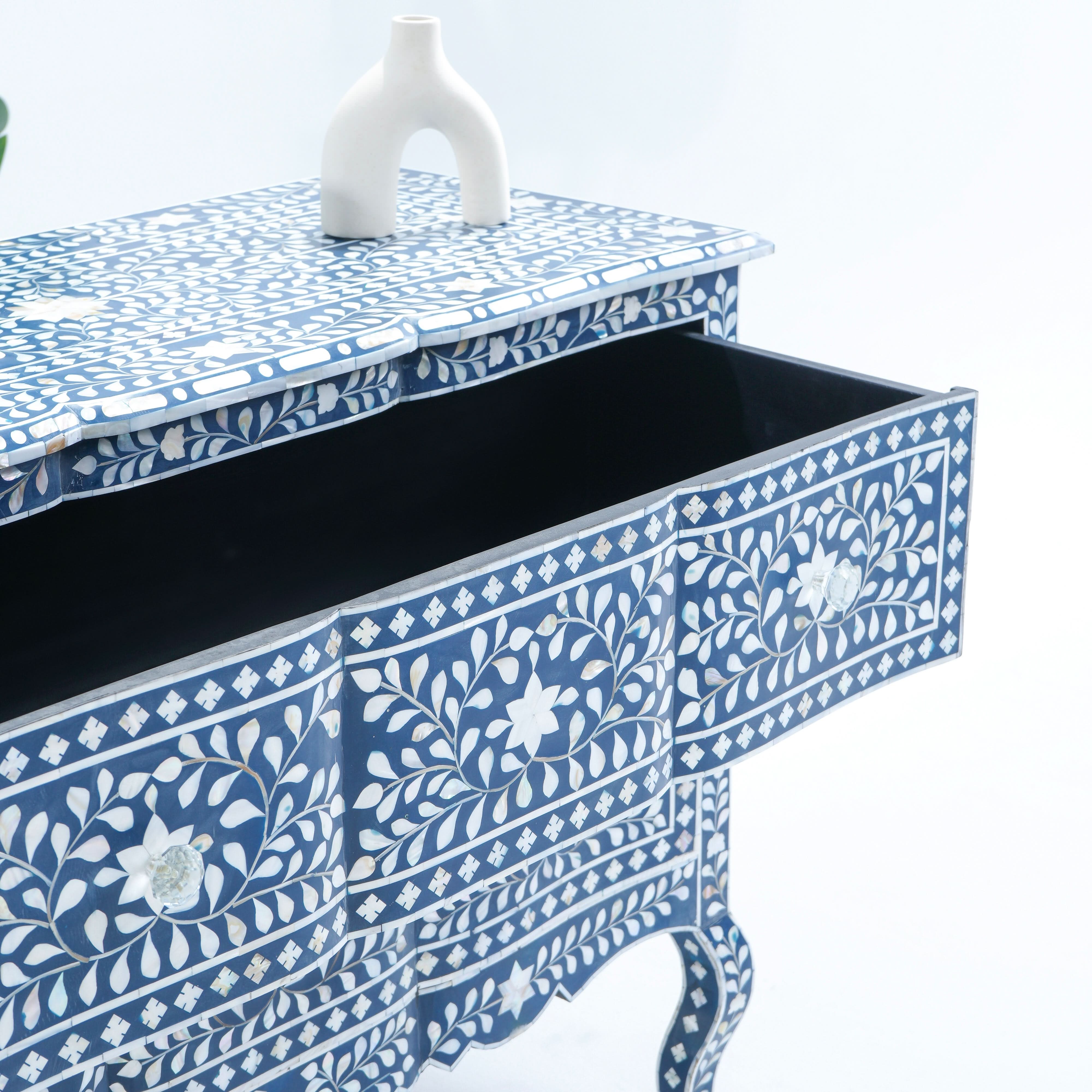 OCEAN-BLUE MOTHER OF PEARL TWO DRAWER DRAWCHEST - Art and craft furniture