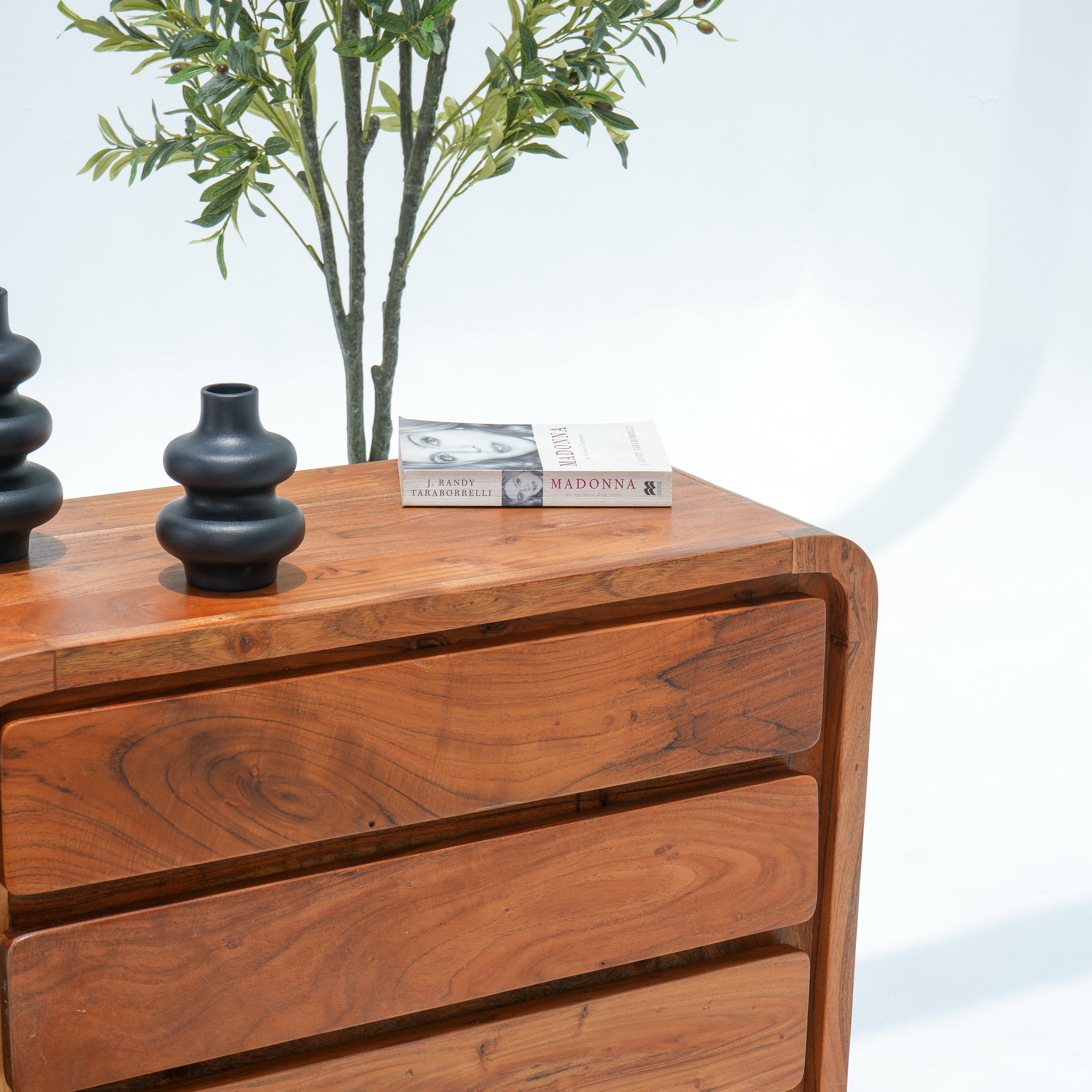 VINTAGE ACACIA WOOD DRESSER CABINET