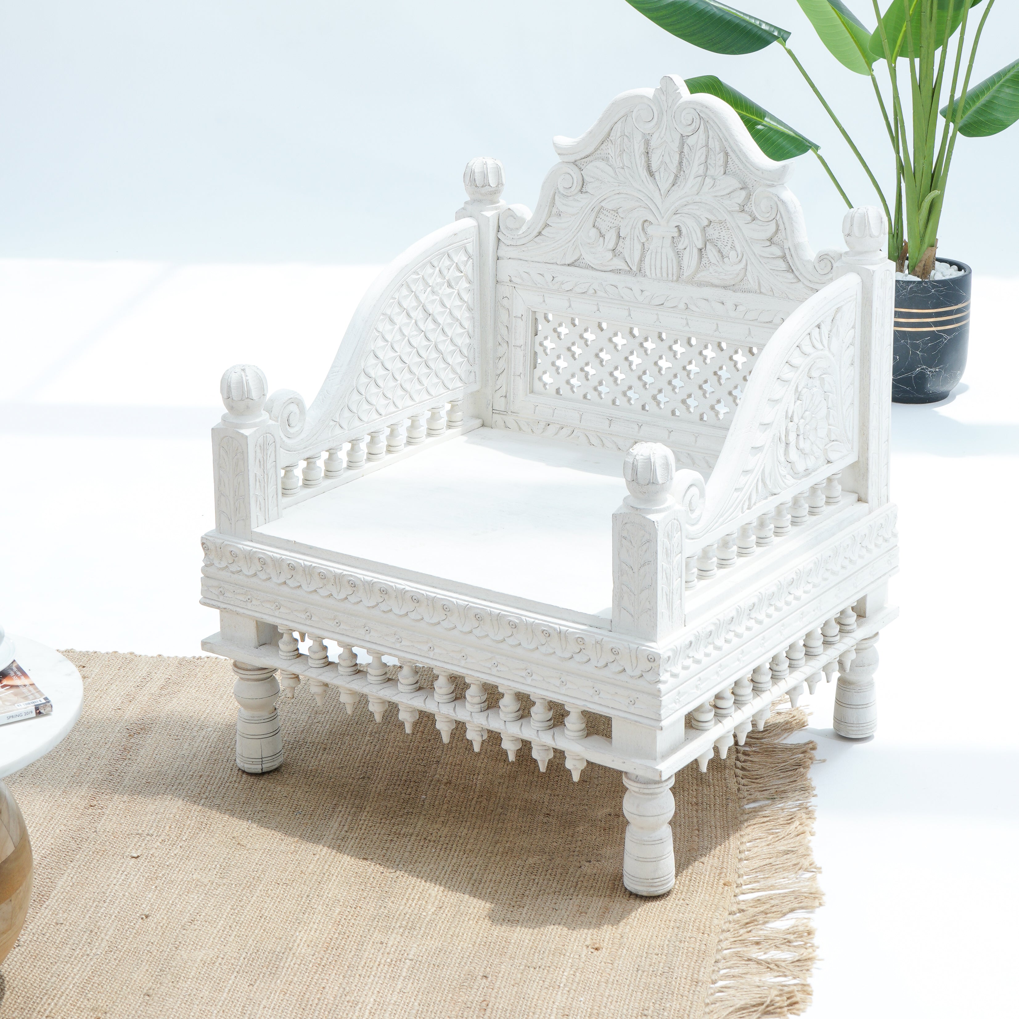 WOODEN CARVING SINGLE SEATER SOFA - Art and craft furniture