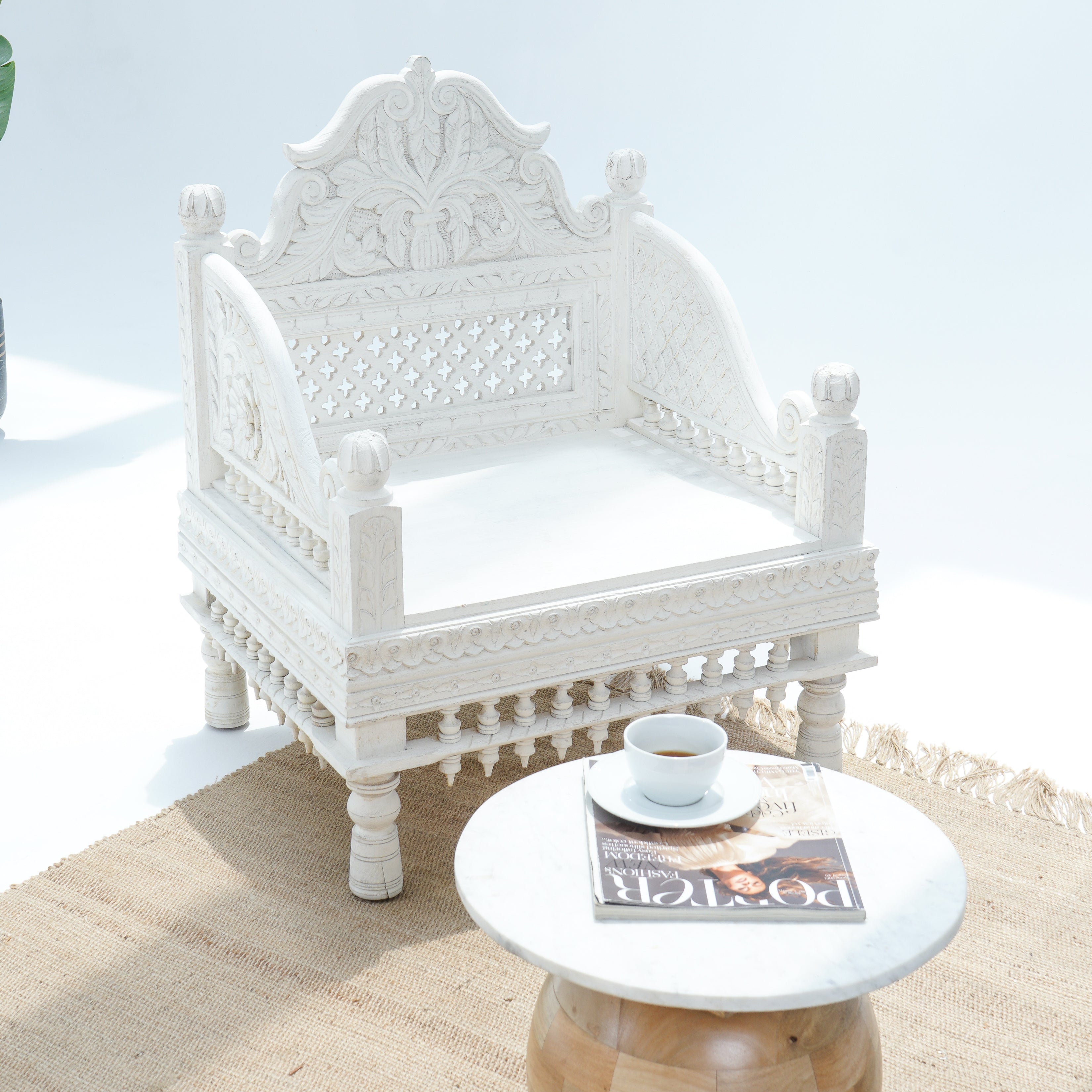 WOODEN CARVING SINGLE SEATER SOFA - Art and craft furniture