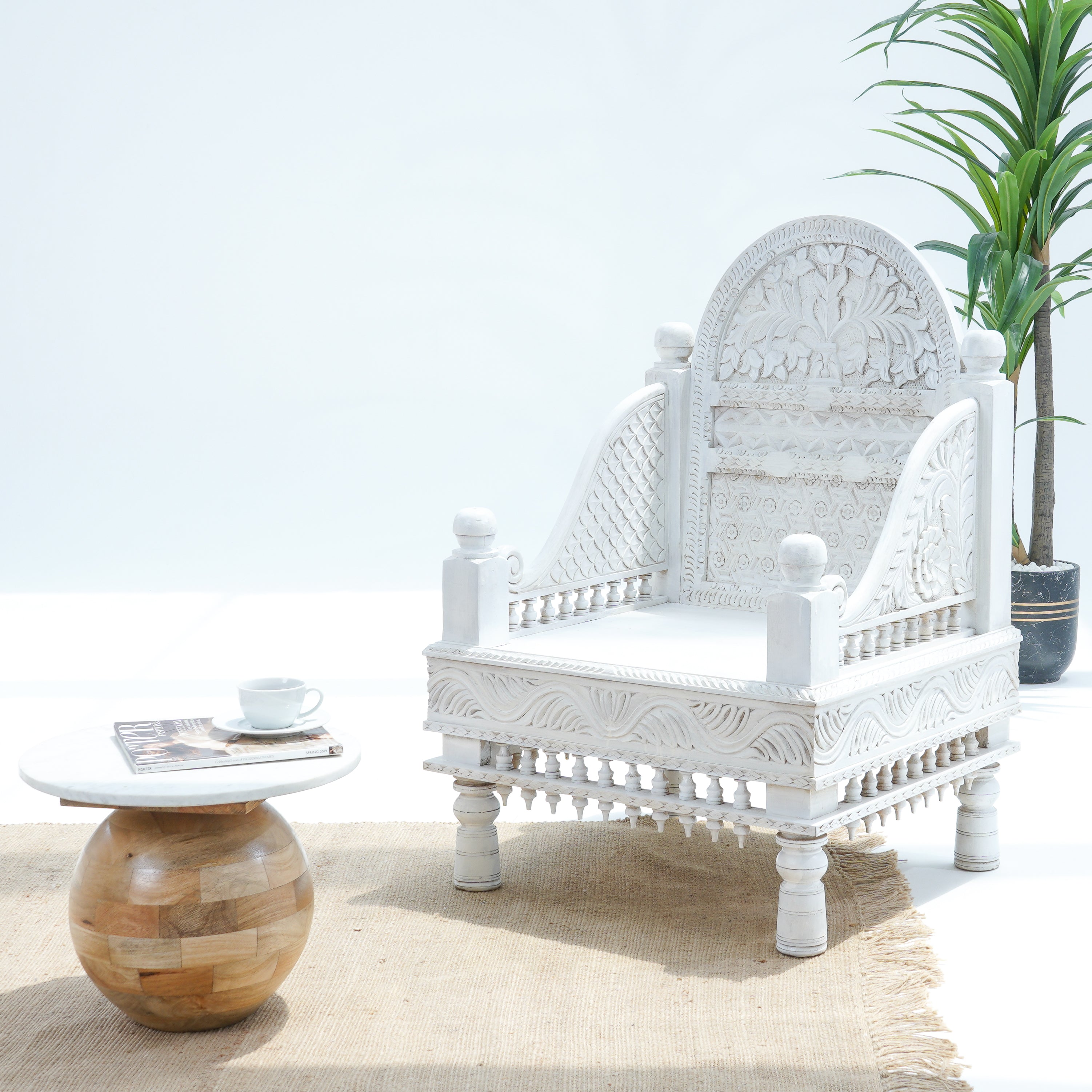 Wooden Carved Single Seater Sofa