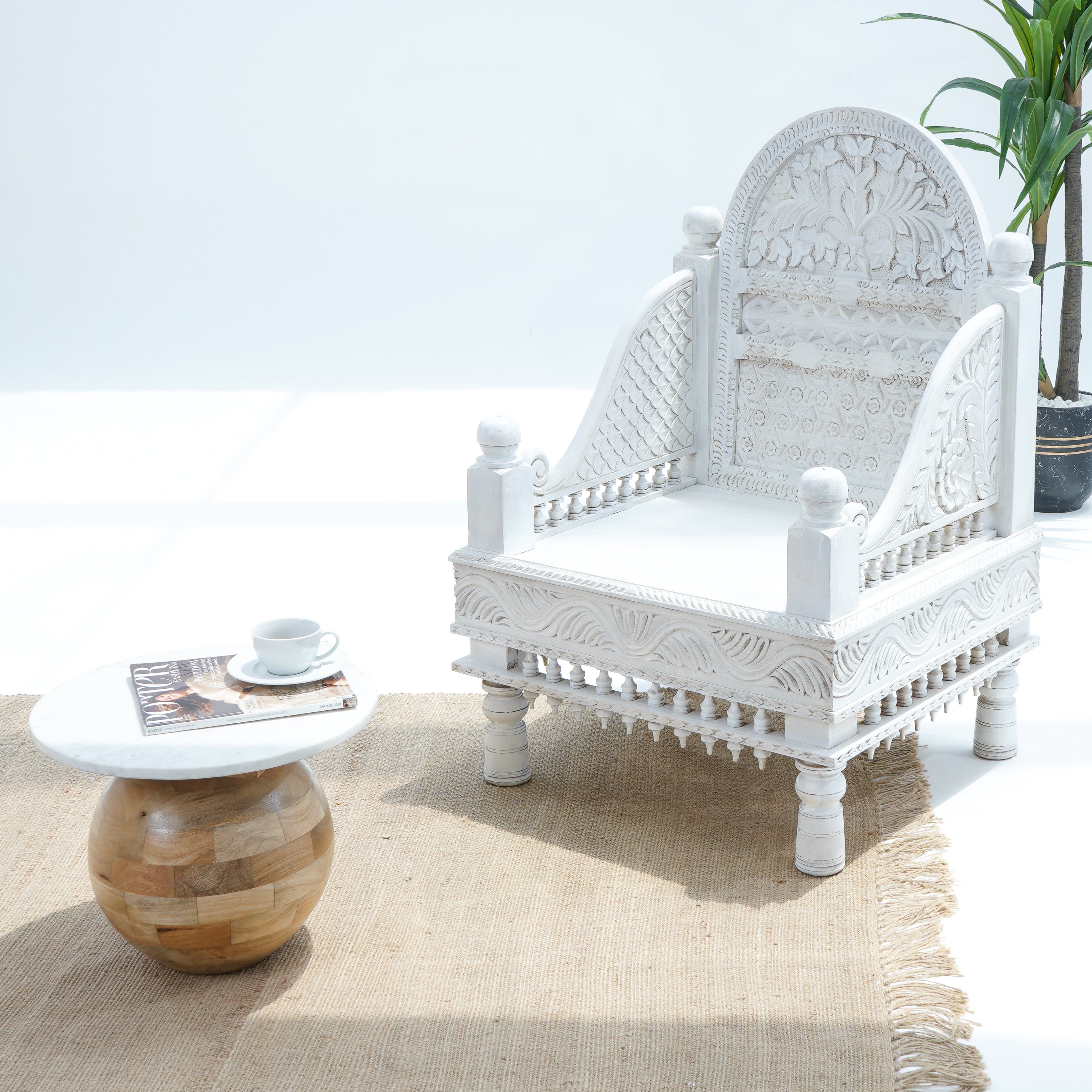 Wooden Carved Single Seater Sofa