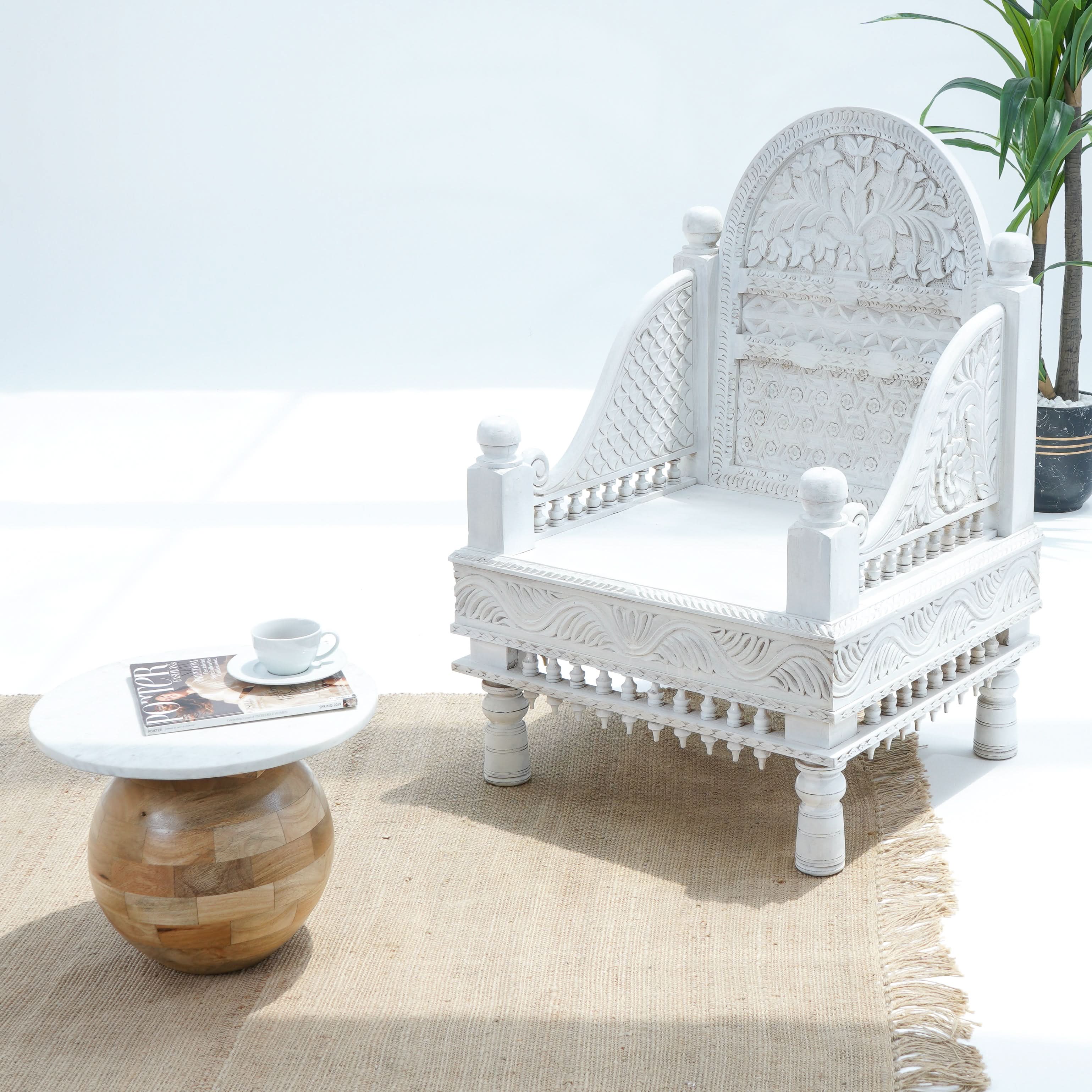 WOODEN CARVED SINGLE SEATER SOFA - Art and craft furniture
