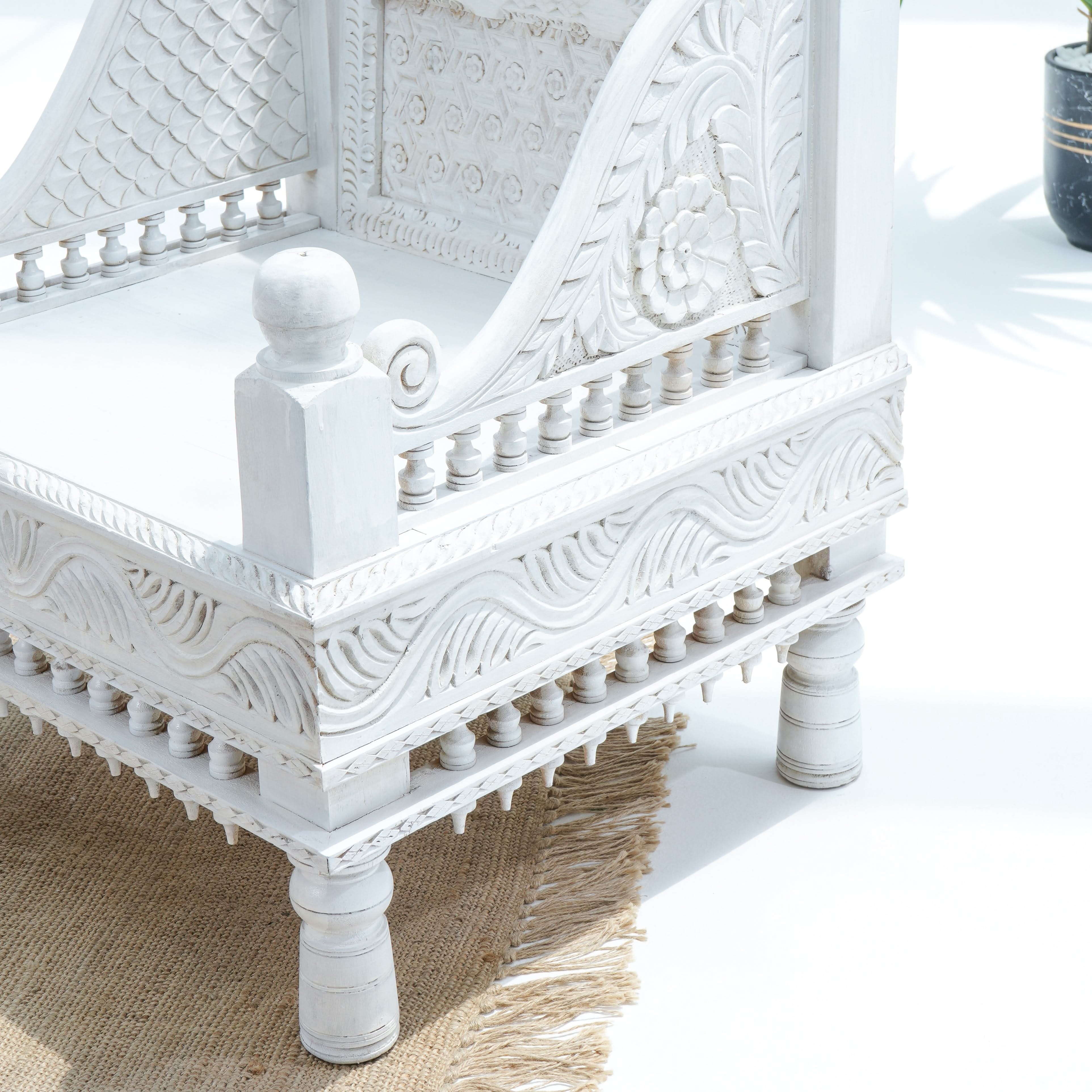 WOODEN CARVED SINGLE SEATER SOFA - Art and craft furniture