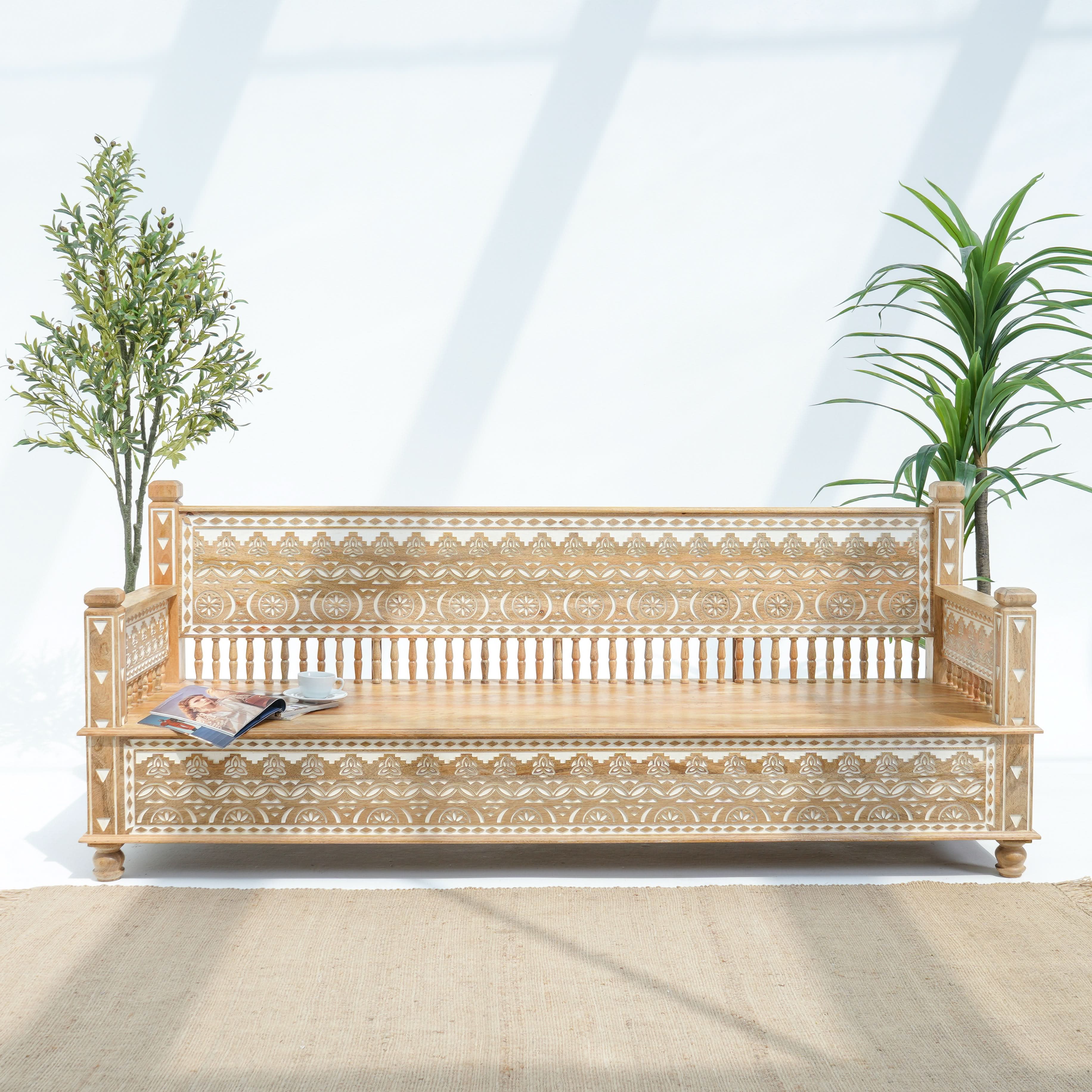 IVORY CNC DESIGN THREE-SEATER SOFA - Art and craft furniture