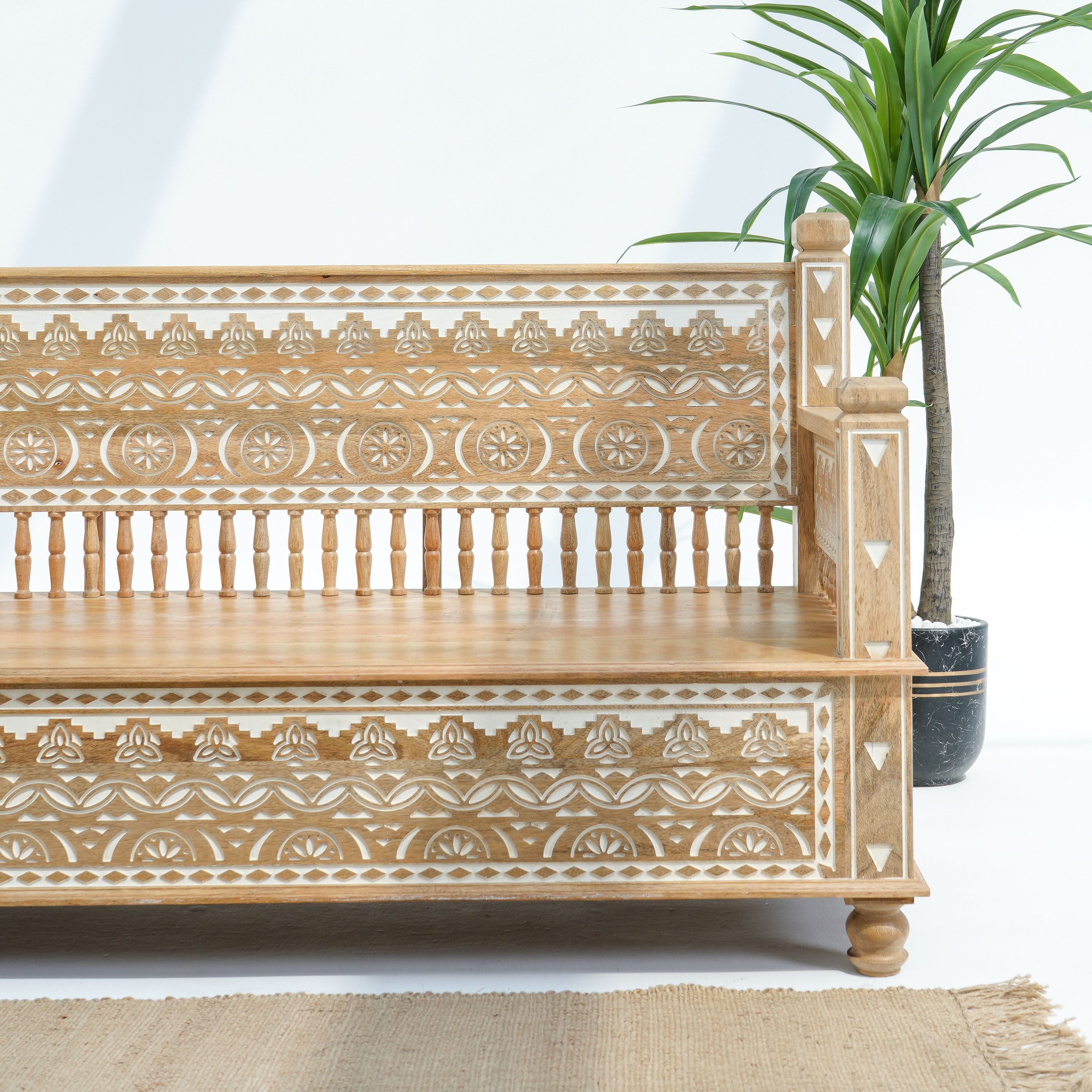 IVORY CNC DESIGN THREE-SEATER SOFA - Art and craft furniture