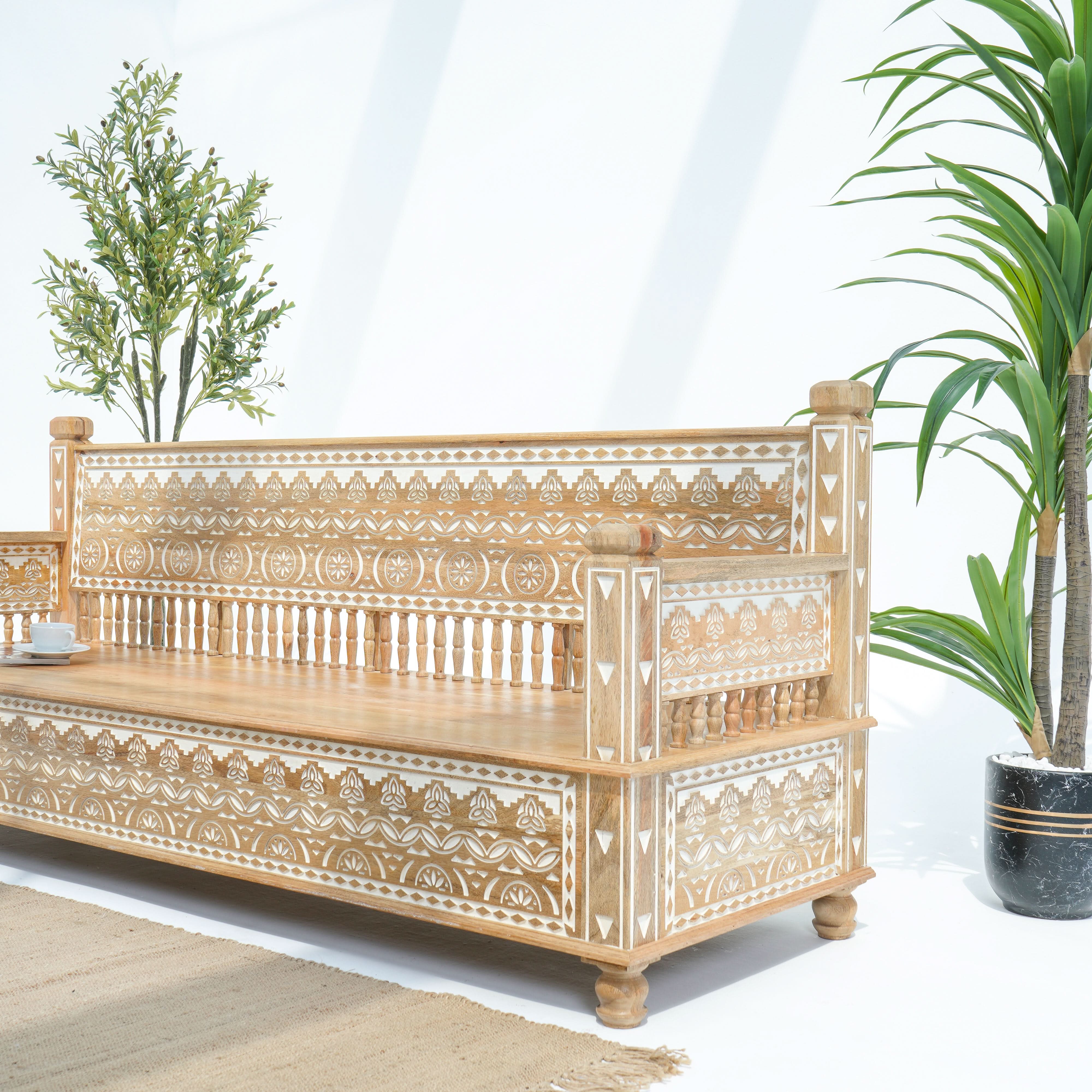 IVORY CNC DESIGN THREE-SEATER SOFA - Art and craft furniture