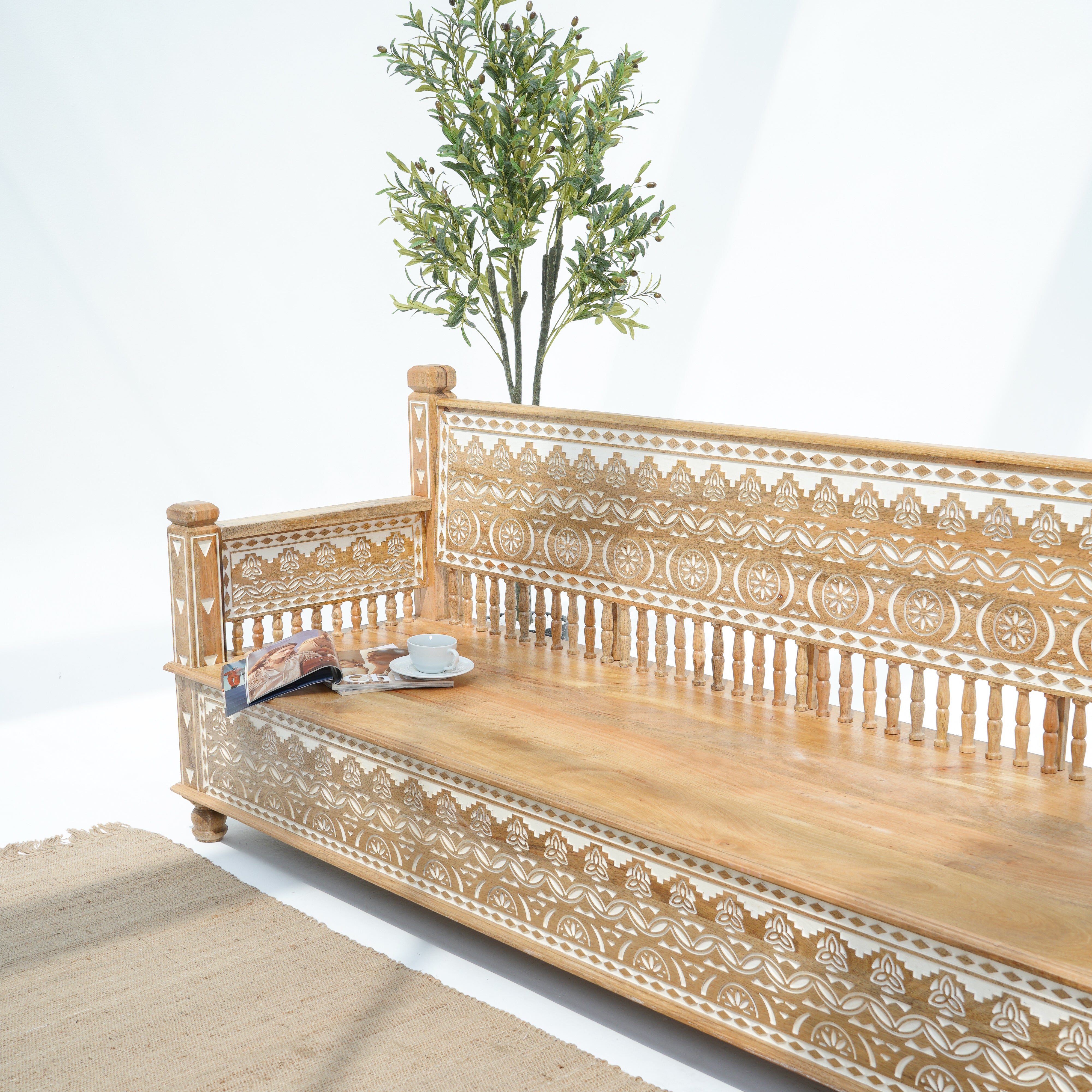 IVORY CNC DESIGN THREE-SEATER SOFA