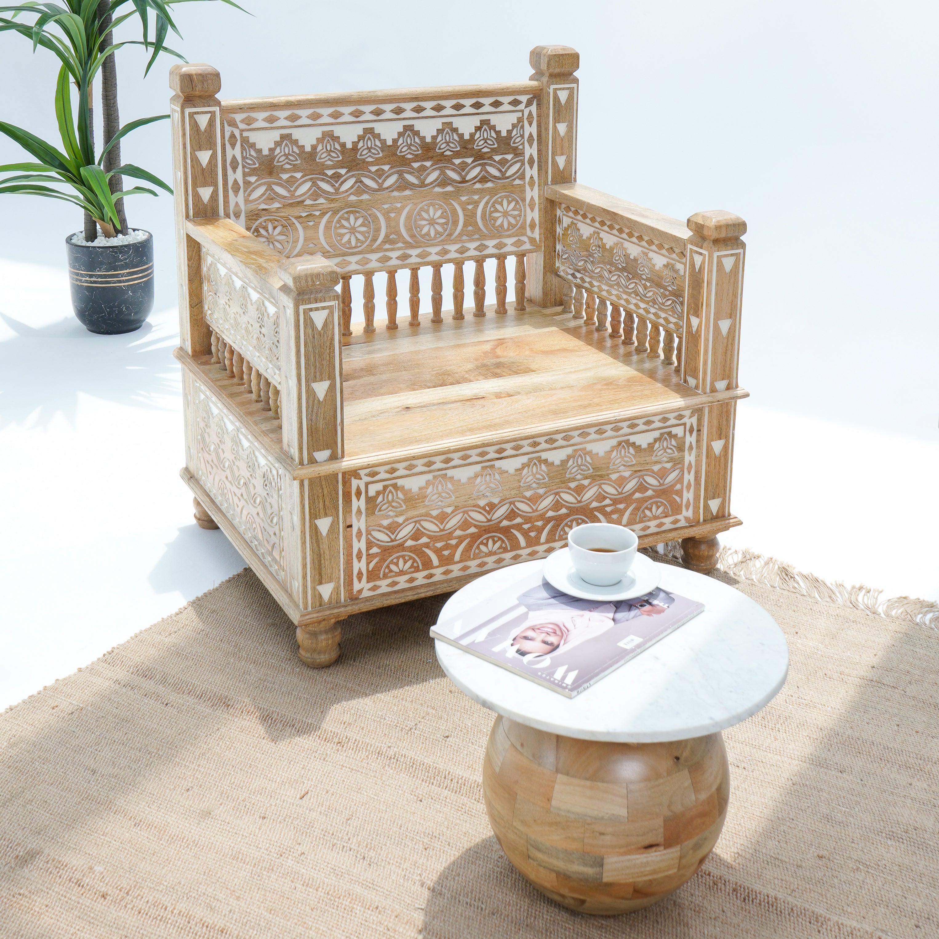 Wooden CNC Single Seater Sofa