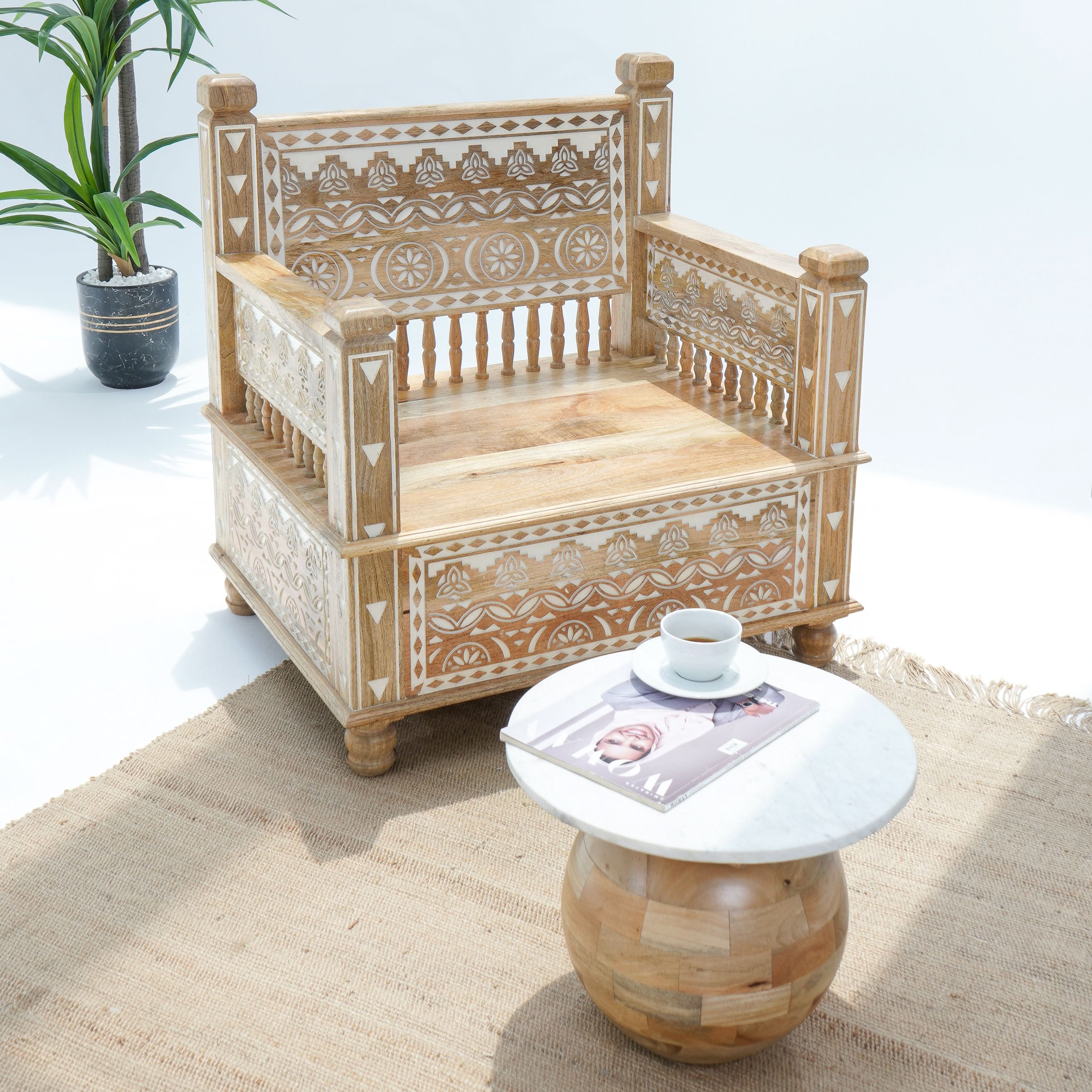 IVORY CNC DESIGN SINGLE SEATER SOFA - Art and craft furniture