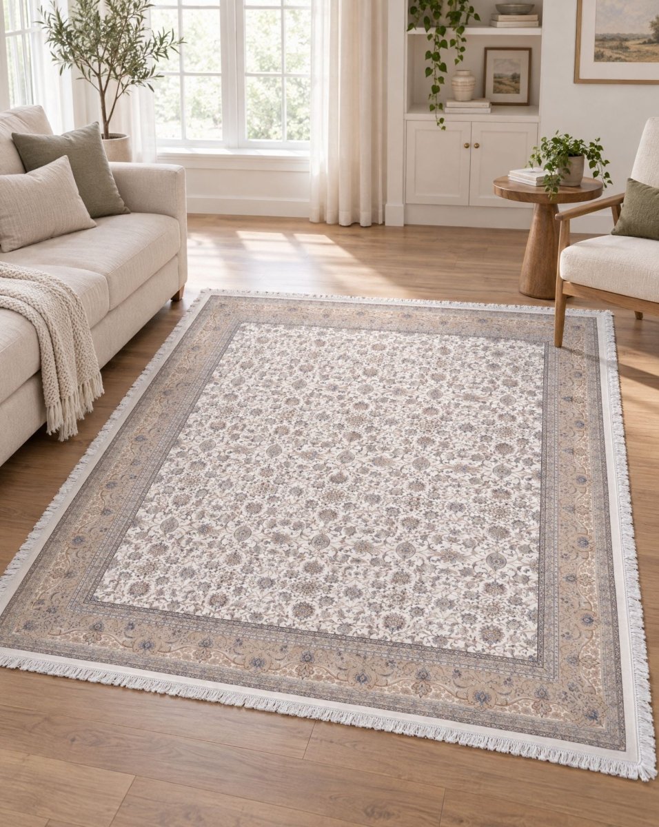 Abrisham Beige Rectangle Carpet - Art and craft furniture