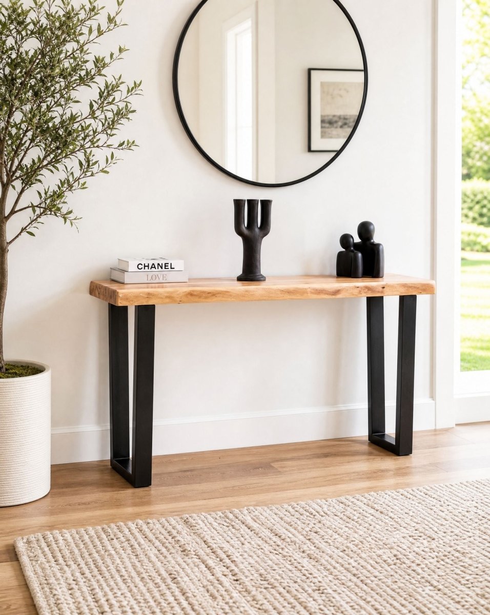 Acacia Wood Live Edge V Shape Legs Console Table - Art and craft furniture
