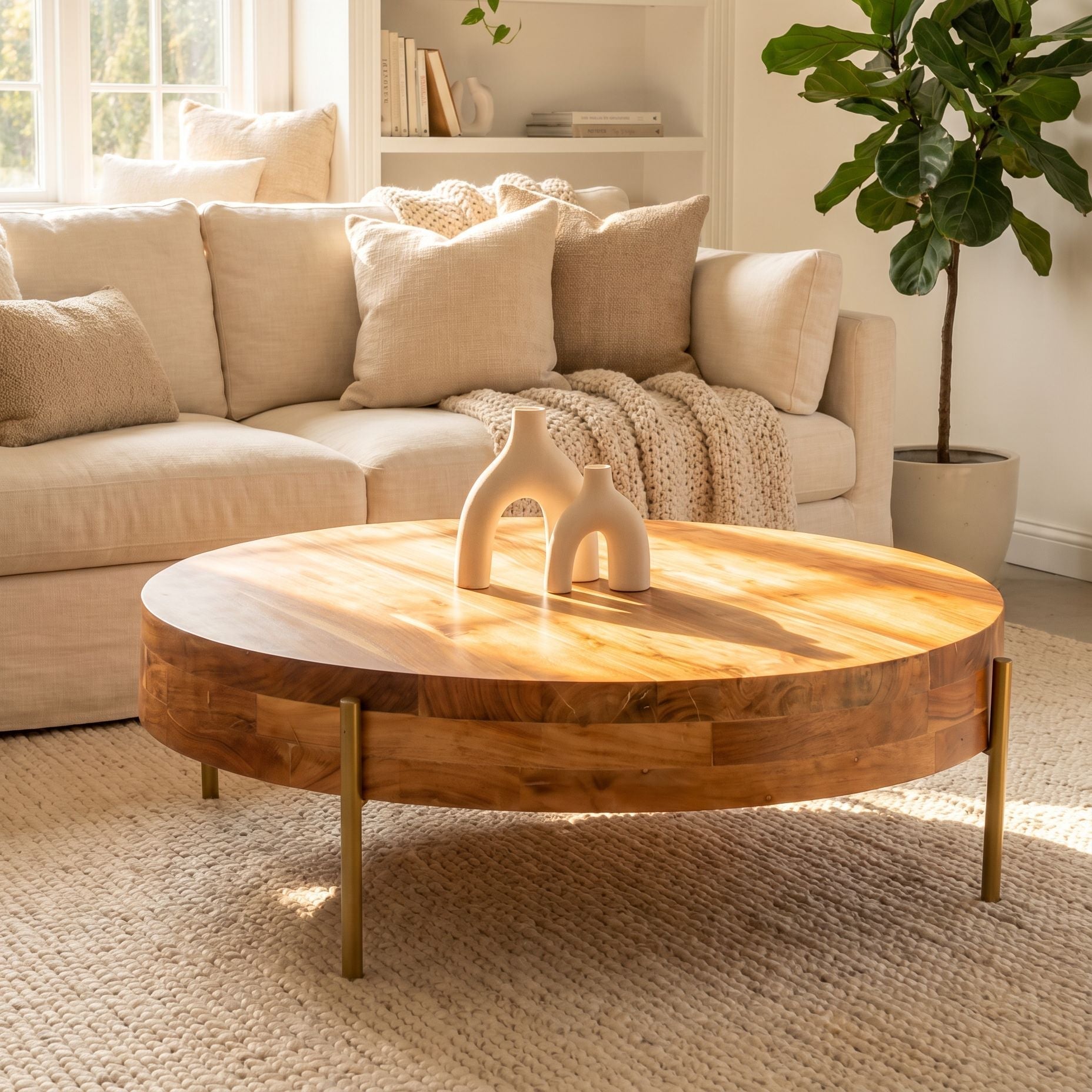 ACACIA WOOD ROUND COFFEE TABLE - Art and craft furniture