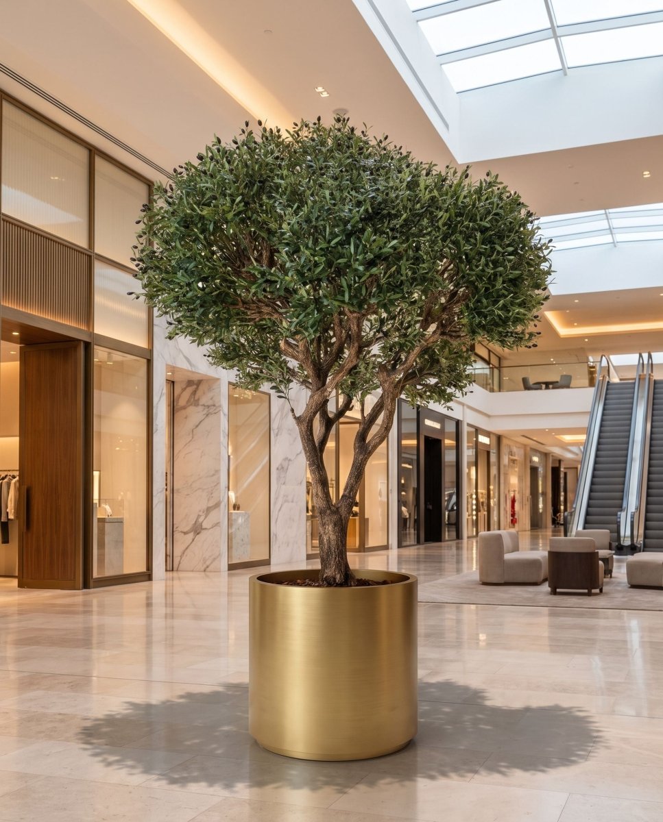 Artificial Fiber Trunk Olive Tree and Golden Pot - Art and craft furniture