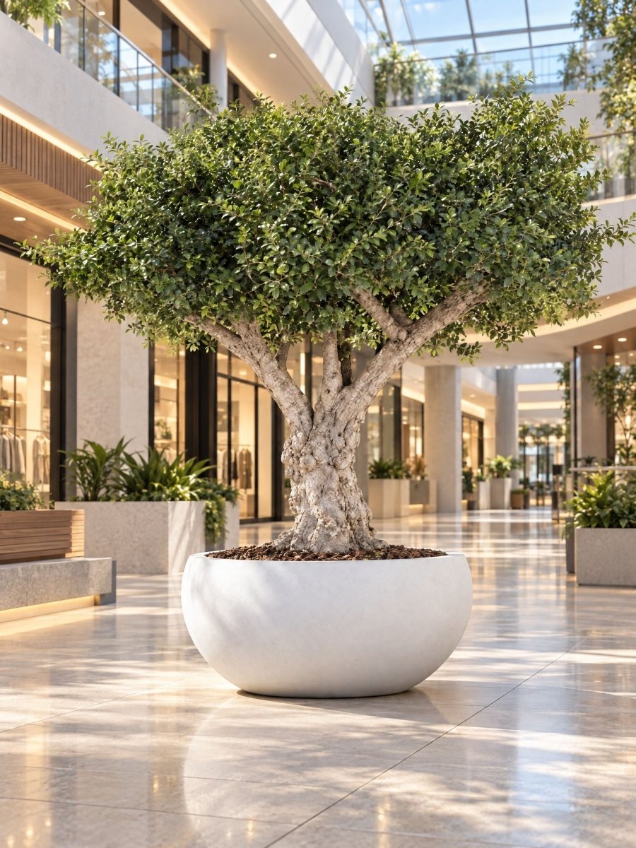 Artificial Leaves Natural Olive Wood Olive Tree and White Pot - Art and craft furniture