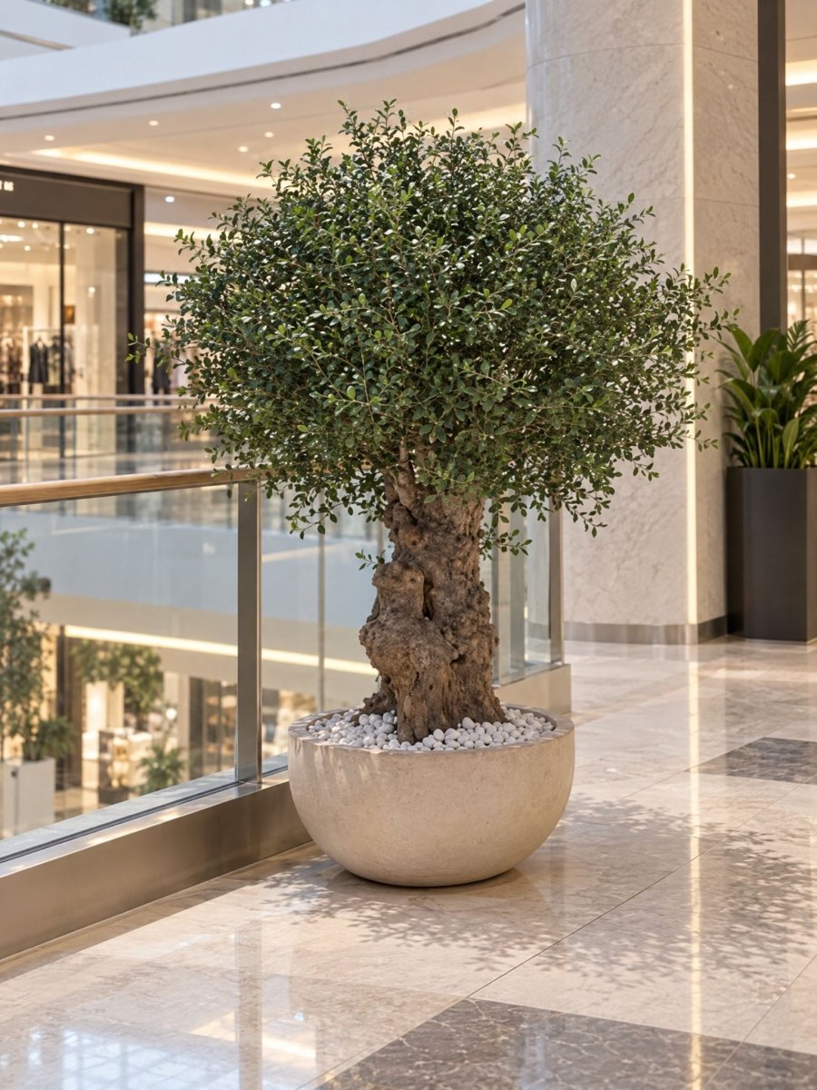 Artificial Natural Olive Wood Olive Tree and Cream Pot - Art and craft furniture