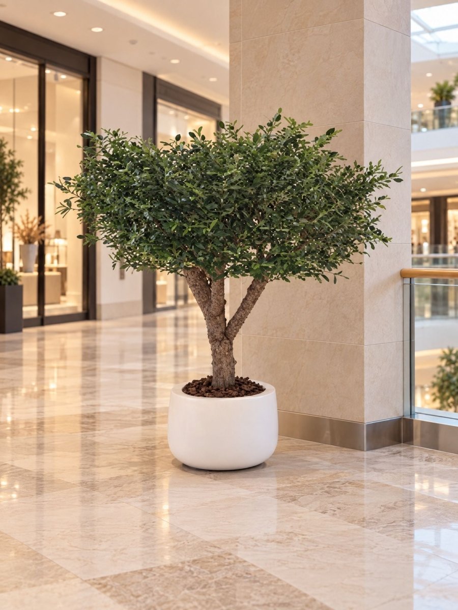Artificial Normal Trunk Olive Tree and White Pot - Art and craft furniture