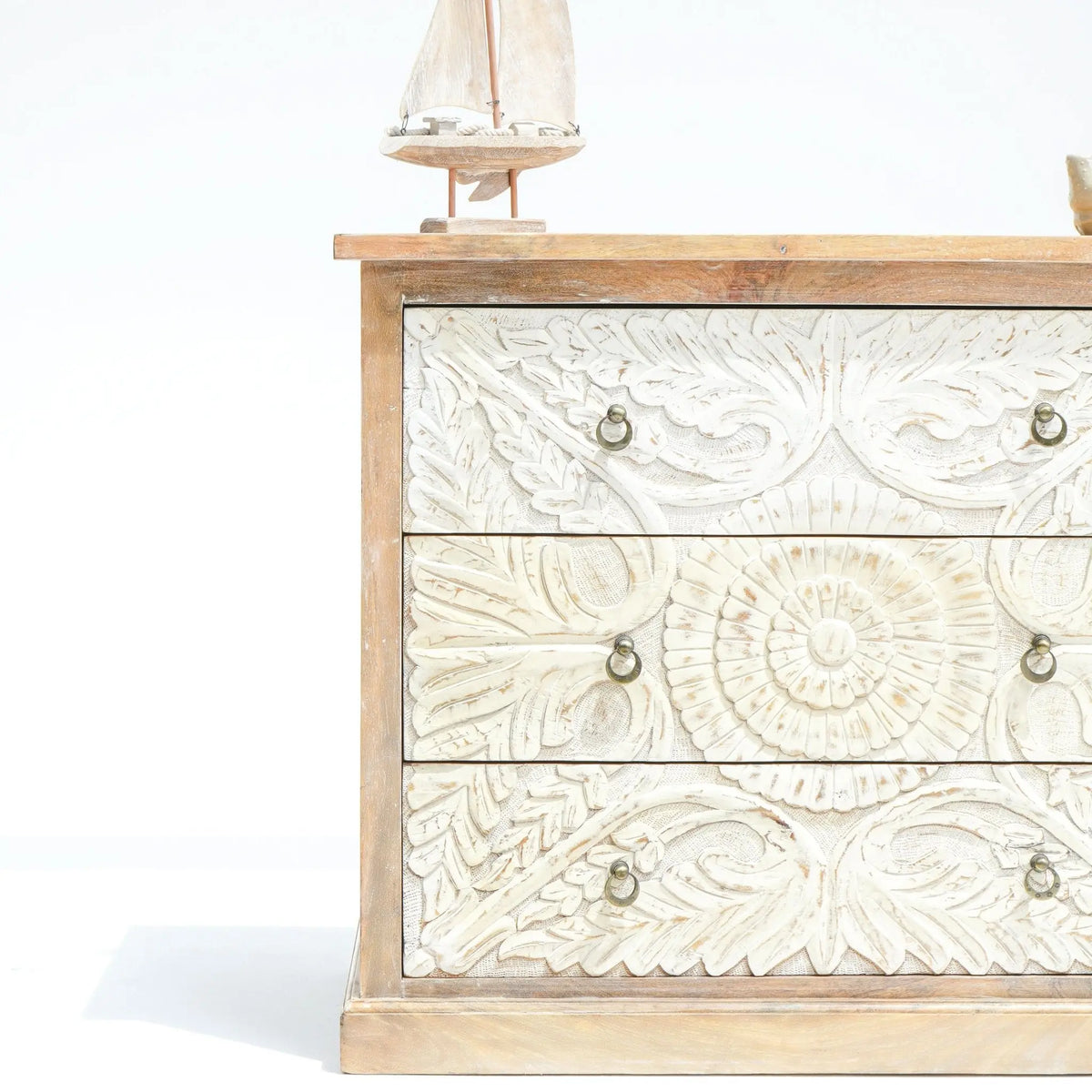 Artisan Crafted Carved Three Drawer Chest of Drawer - Art and craft furniture