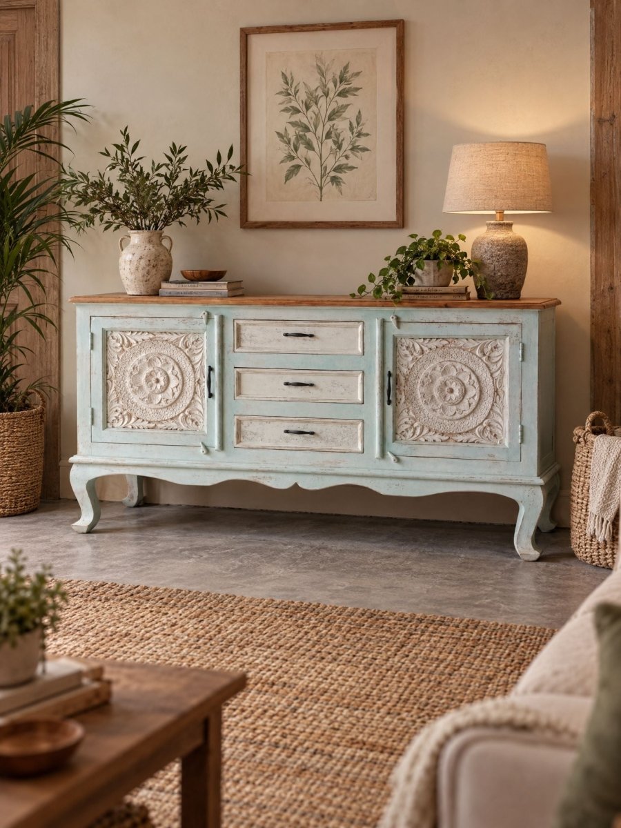 Aster Wooden Carving Sideboard - Art and craft furniture