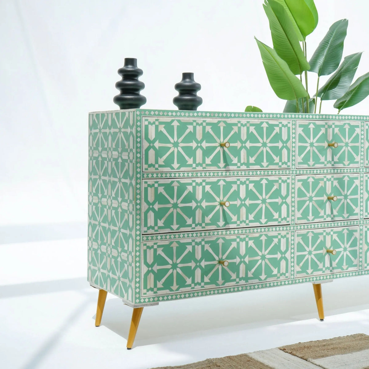 Aurelia Green Inlay Nine Drawer Drawchest - Art and craft furniture