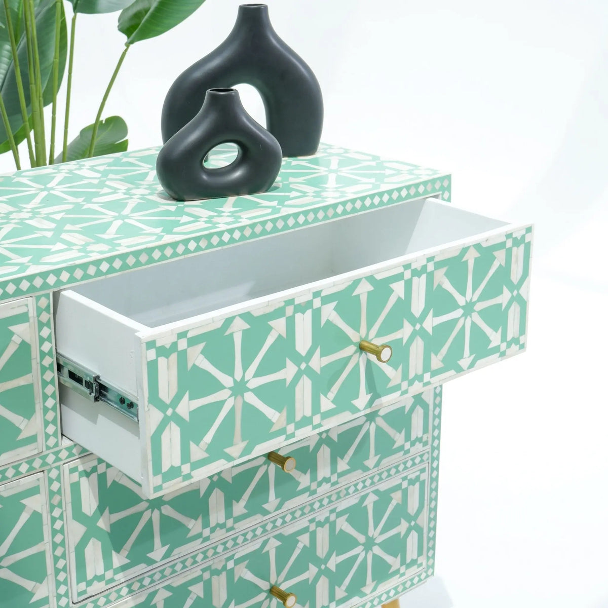 Aurelia Green Inlay Nine Drawer Drawchest - Art and craft furniture