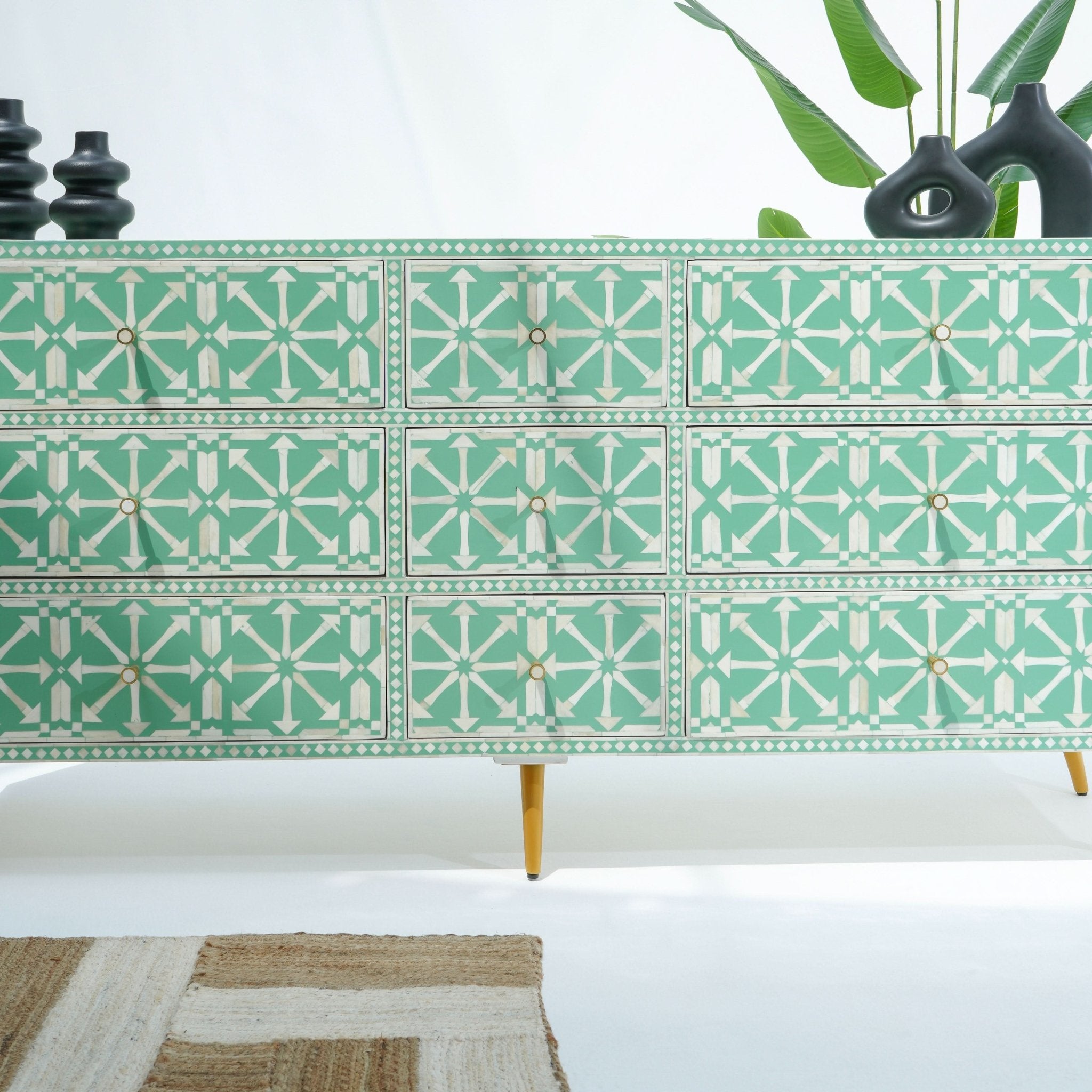 AURELIA GREEN INLAY NINE DRAWER DRAWCHEST - Art and craft furniture