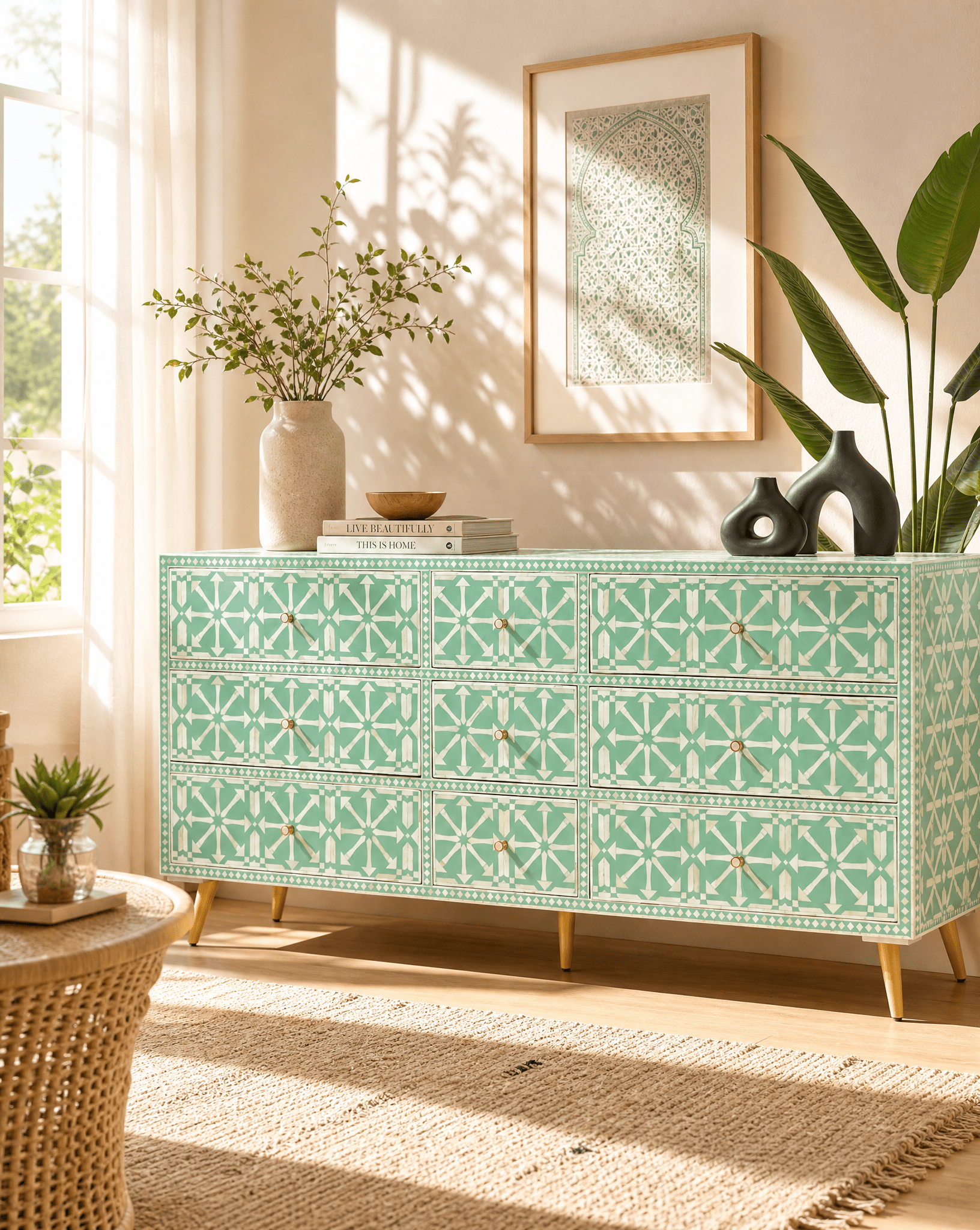 AURELIA GREEN INLAY NINE DRAWER DRAWCHEST - Art and craft furniture