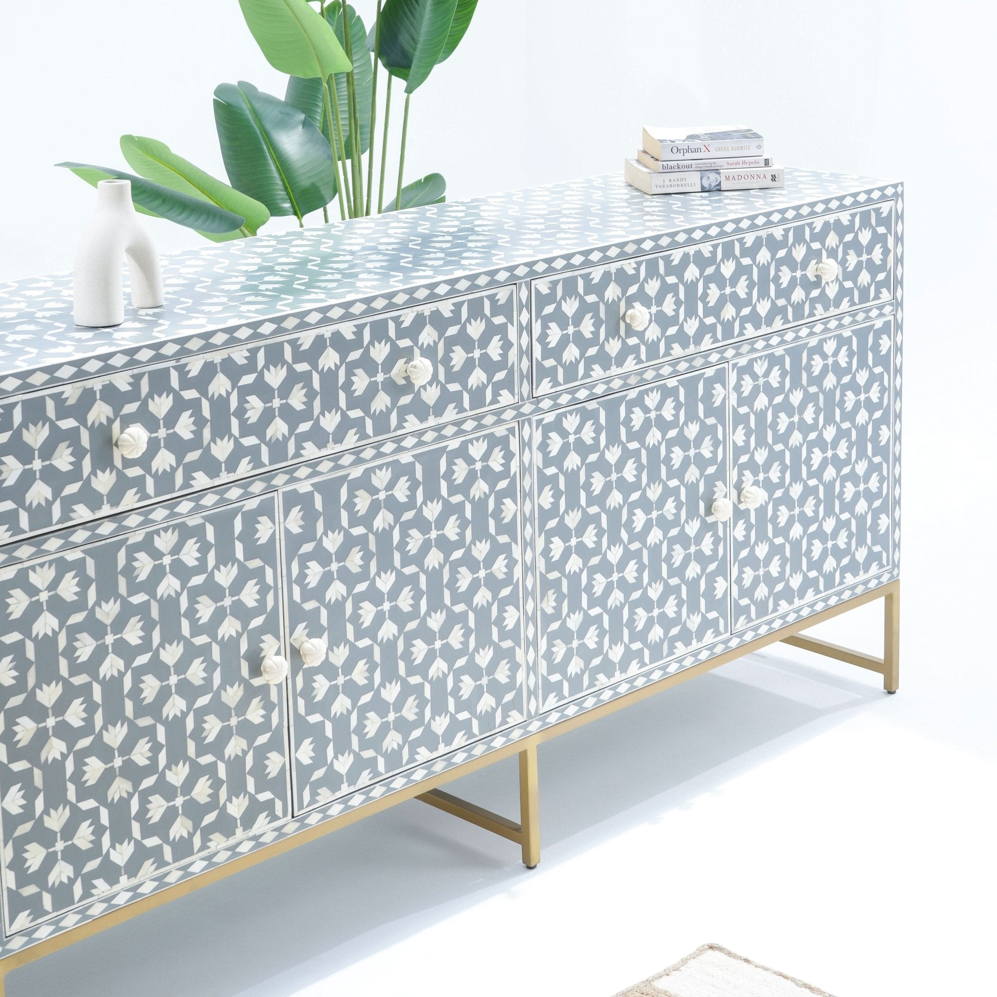 AURELIA-GREY INLAY FOUR DRAWER DOOR SIDEBOARD - Art and craft furniture