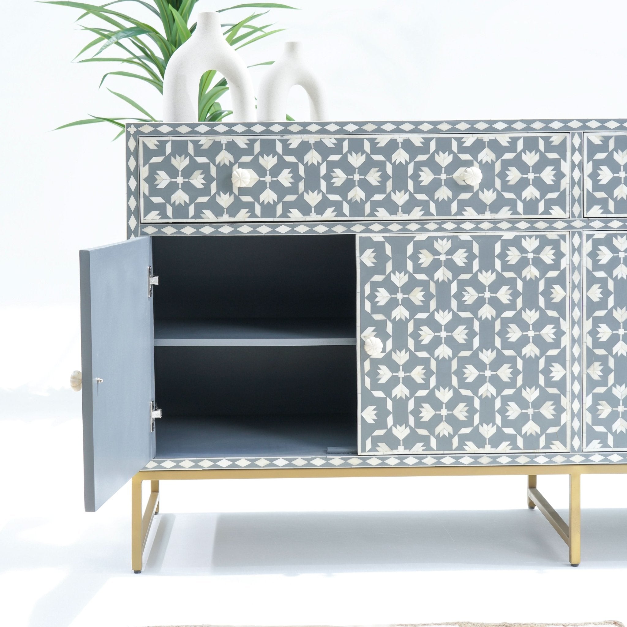 AURELIA-GREY INLAY FOUR DRAWER DOOR SIDEBOARD - Art and craft furniture