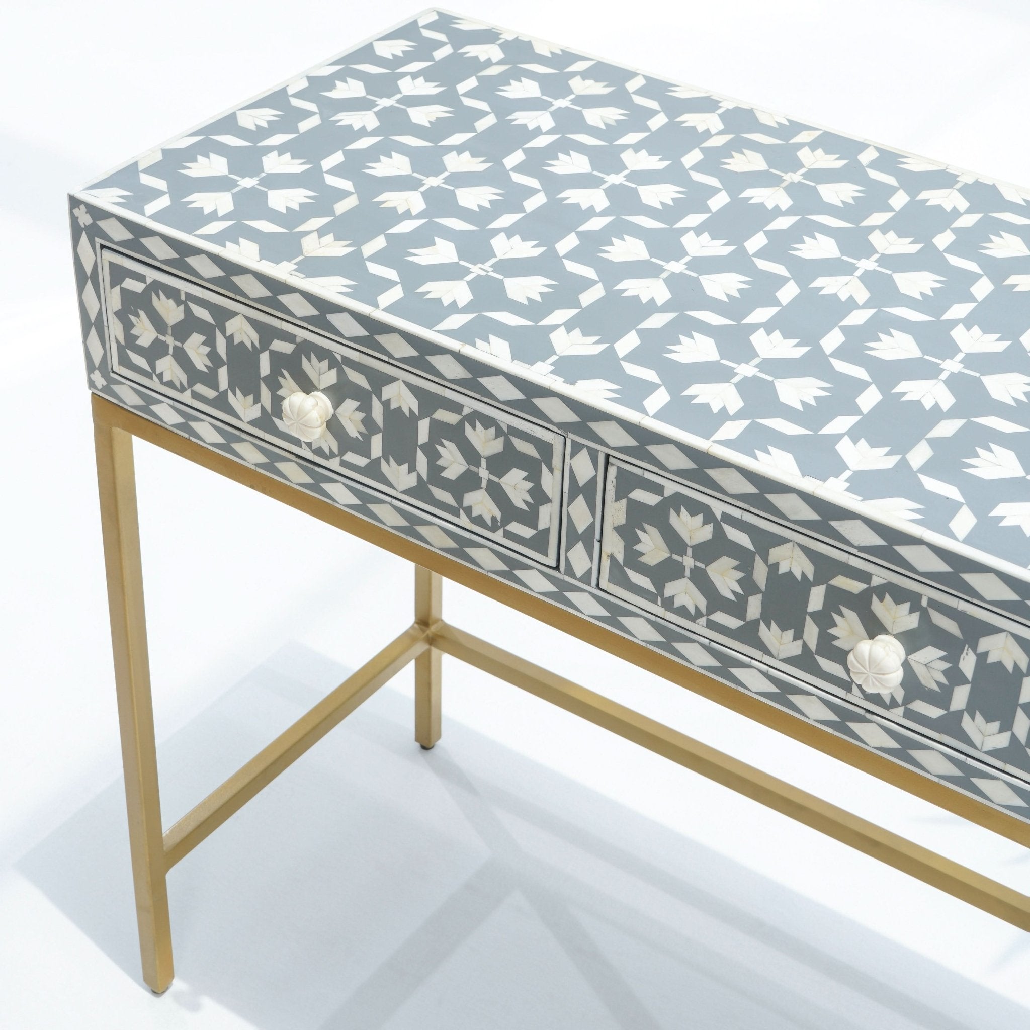AURELIA-GREY INLAY THREE DRAWER CONSOLE TABLE - Art and craft furniture