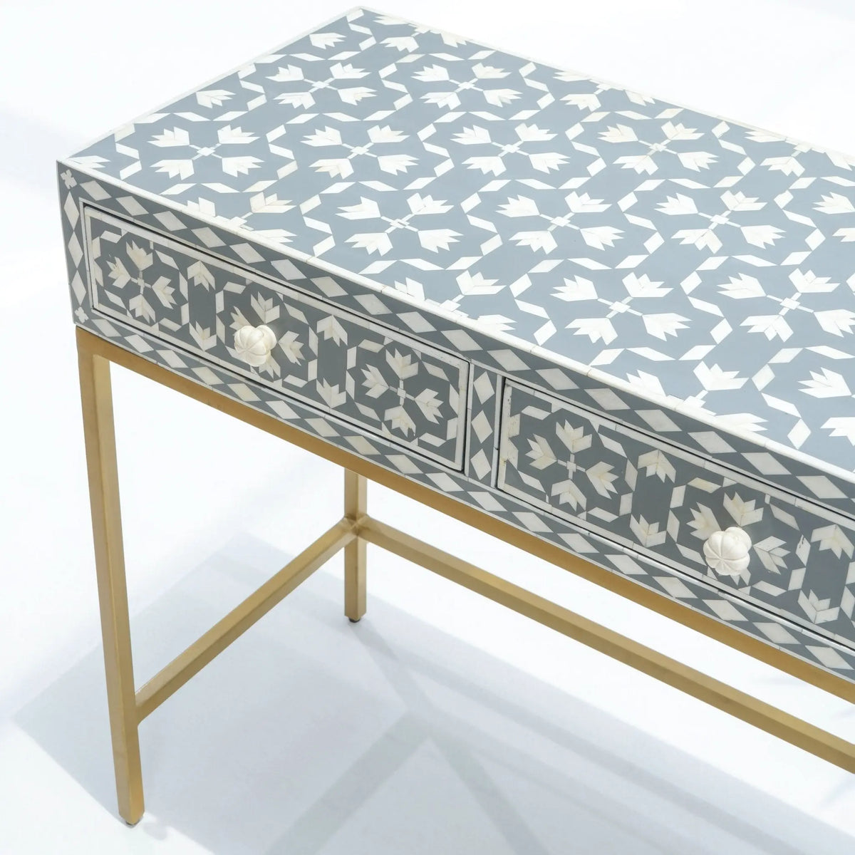 Aurelia-Grey Inlay Three Drawer Console Table - Art and craft furniture