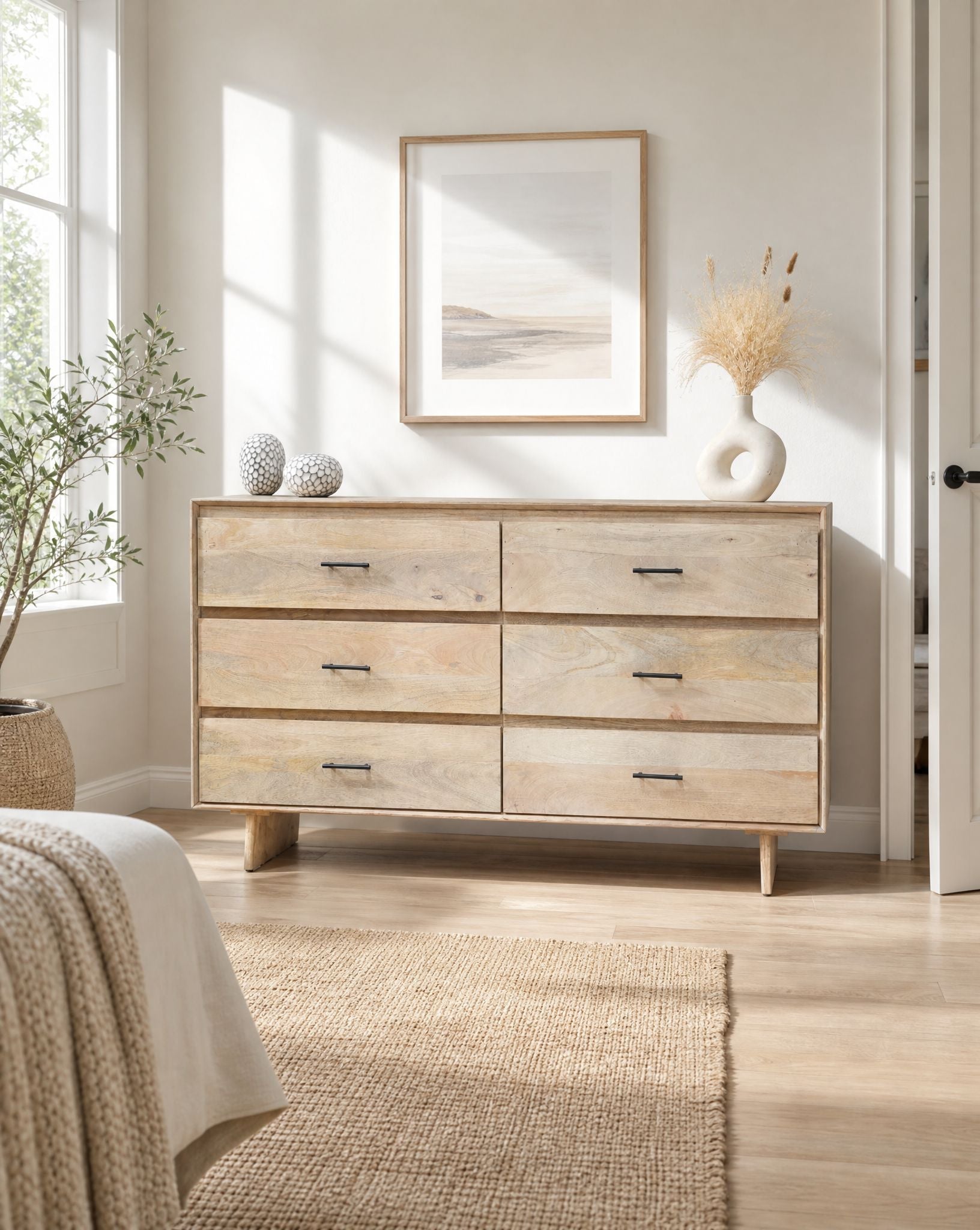 Aurevo Plain Finish Six-Drawer Dresser - Art and craft furniture
