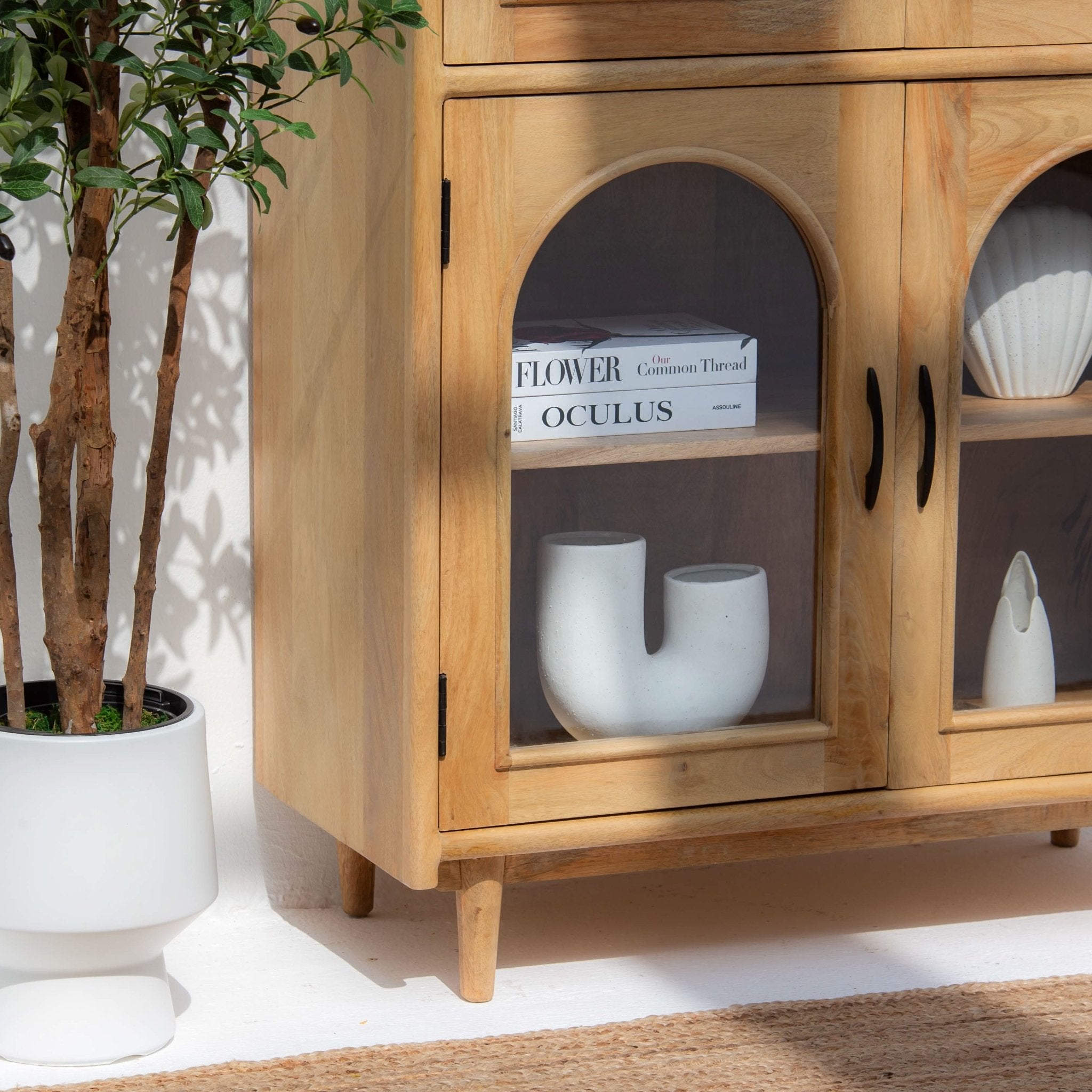 AUREVO WOODEN GLASS DOOR CABINET - Art and craft furniture