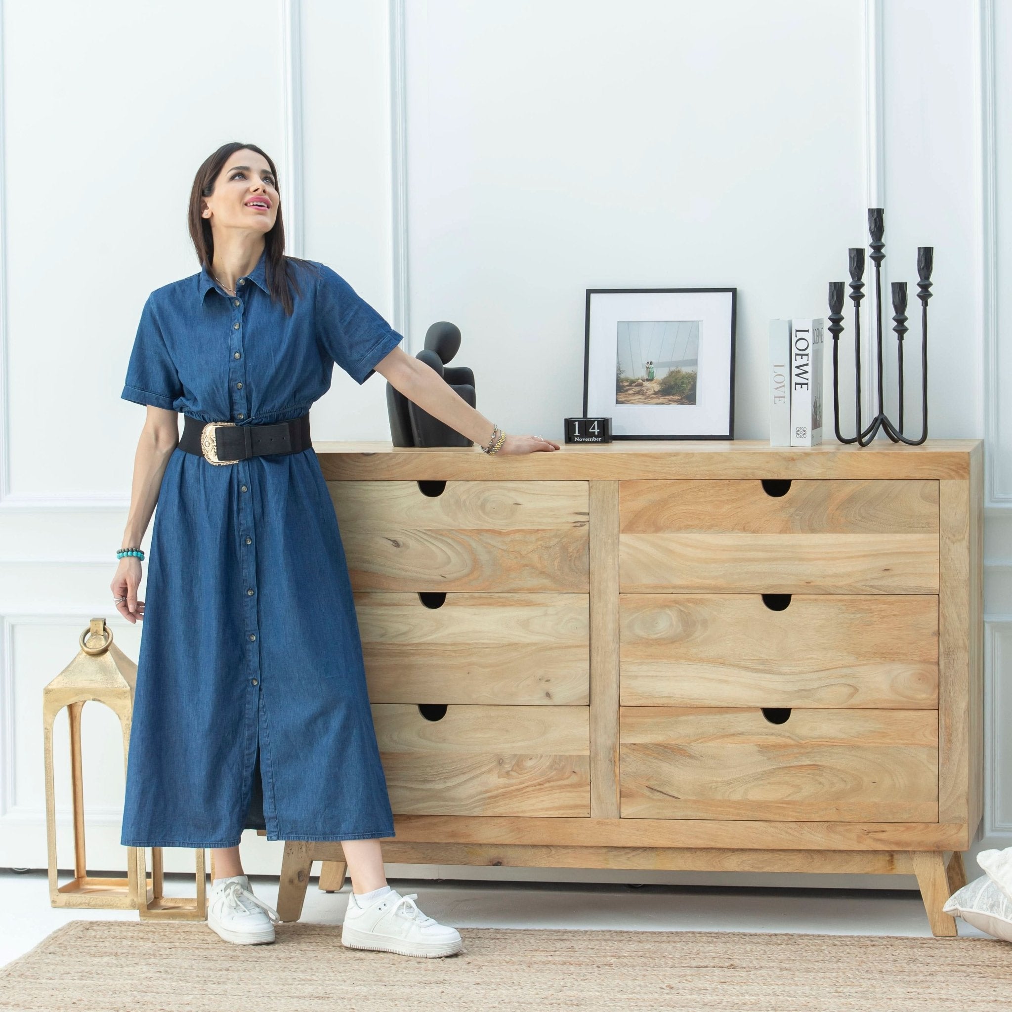 AUREVO WOODEN SIX DRAWER CHEST OF DRAWER - Art and craft furniture