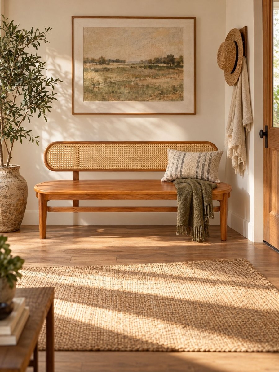 Aveline Wooden Cane Bench - Art and craft furniture