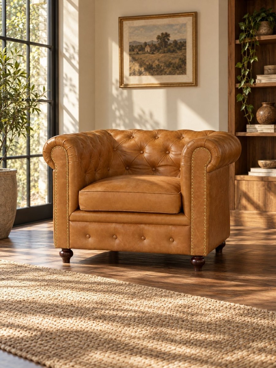 Aviana Leather Single Seater Sofa - Art and craft furniture