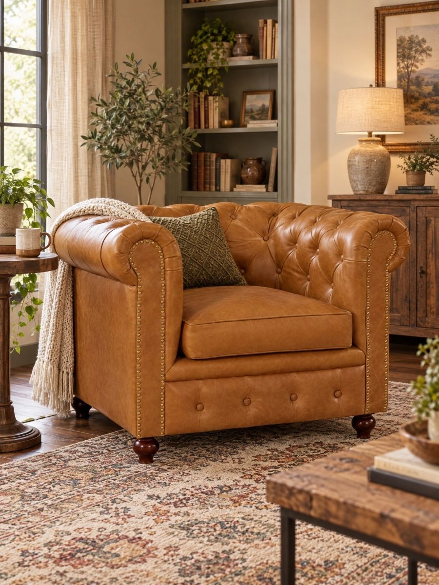 Aviana Leather Single Seater Sofa - Art and craft furniture