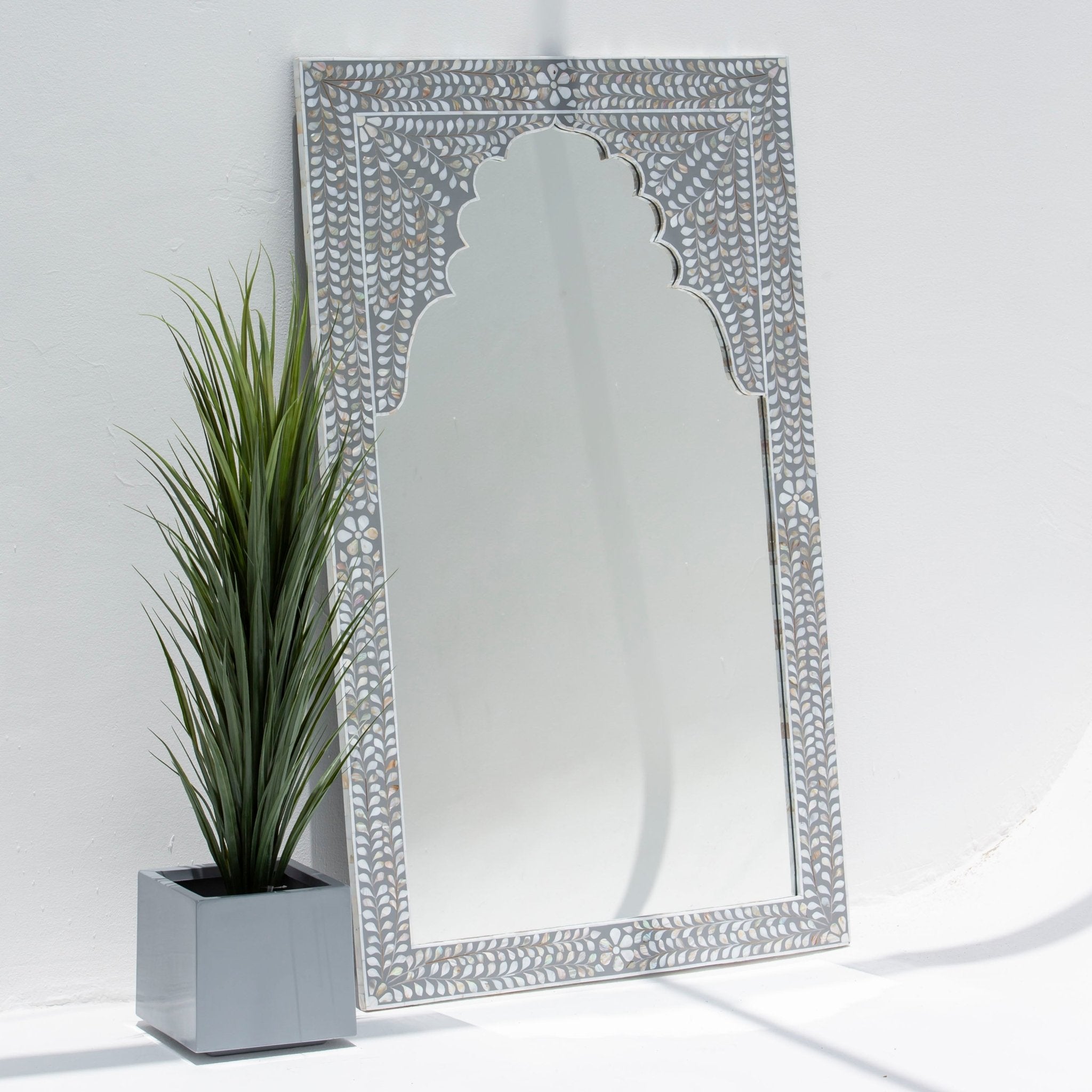 AZURE-GREY MOTHER OF PEARL MIRROR FRAME - Art and craft furniture