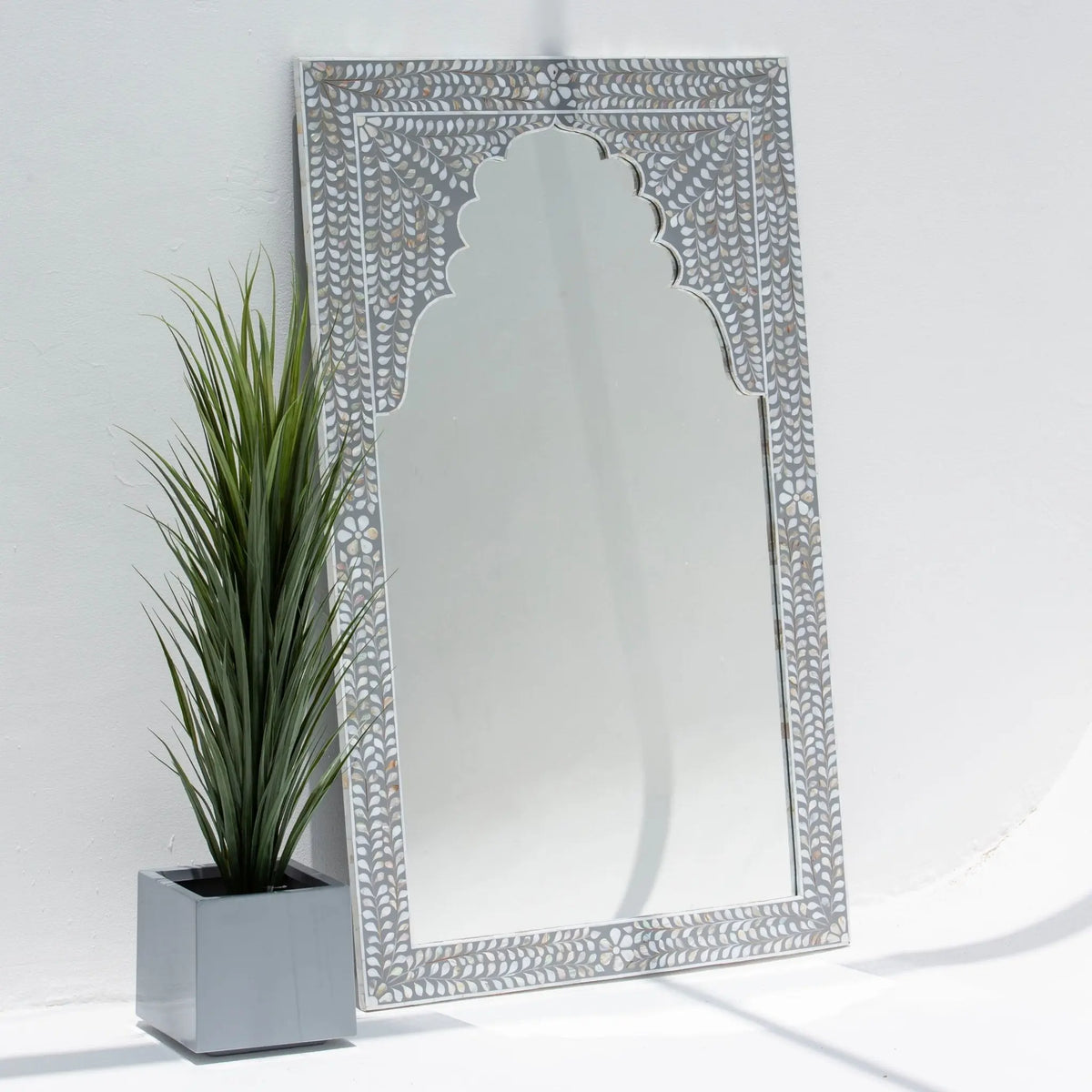 Azure-Grey Mother of Pearl Frame Mirror - Art and craft furniture