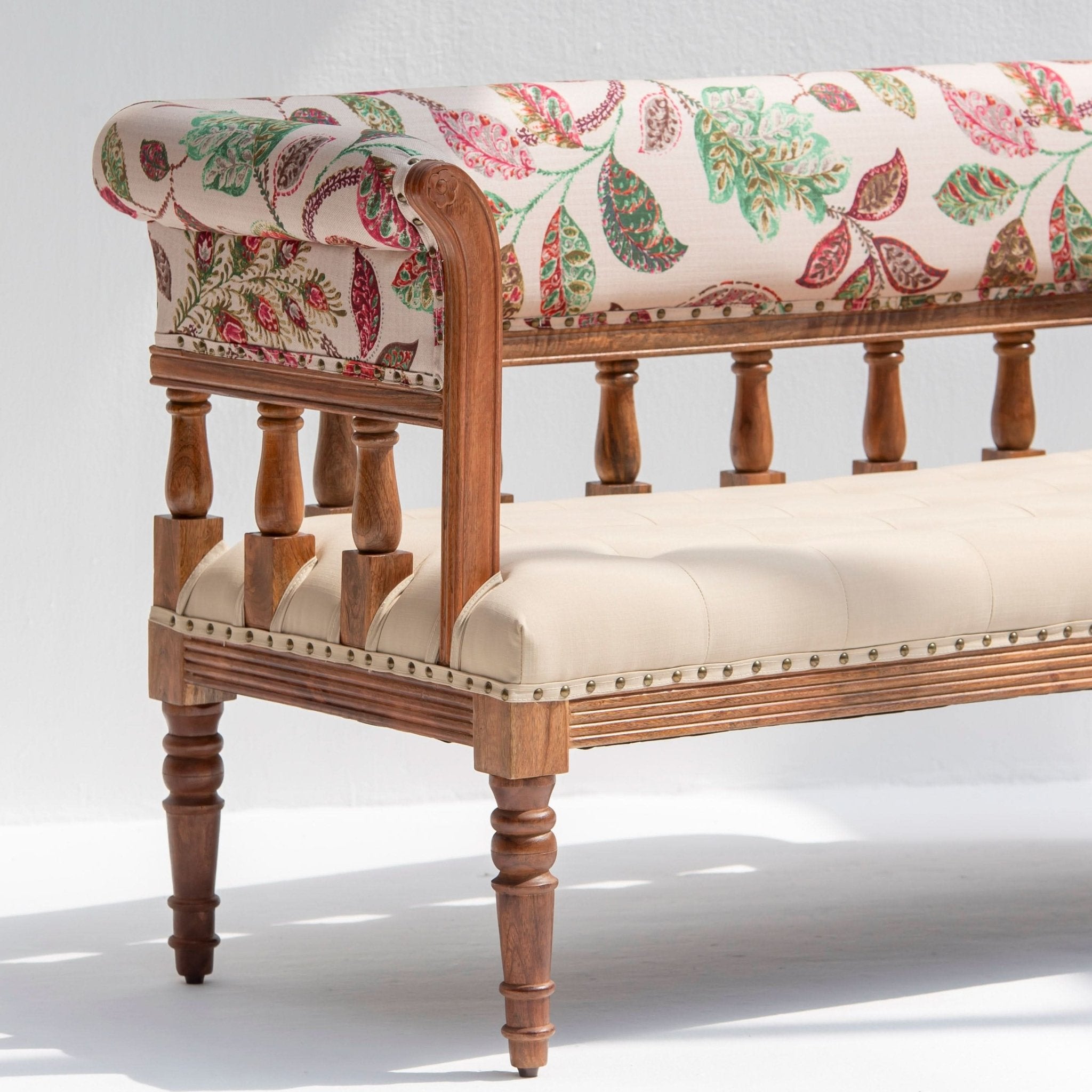 BARCELONA WOODEN SOFA BENCH BACK HANDPAINTED FABRIC - Art and craft furniture