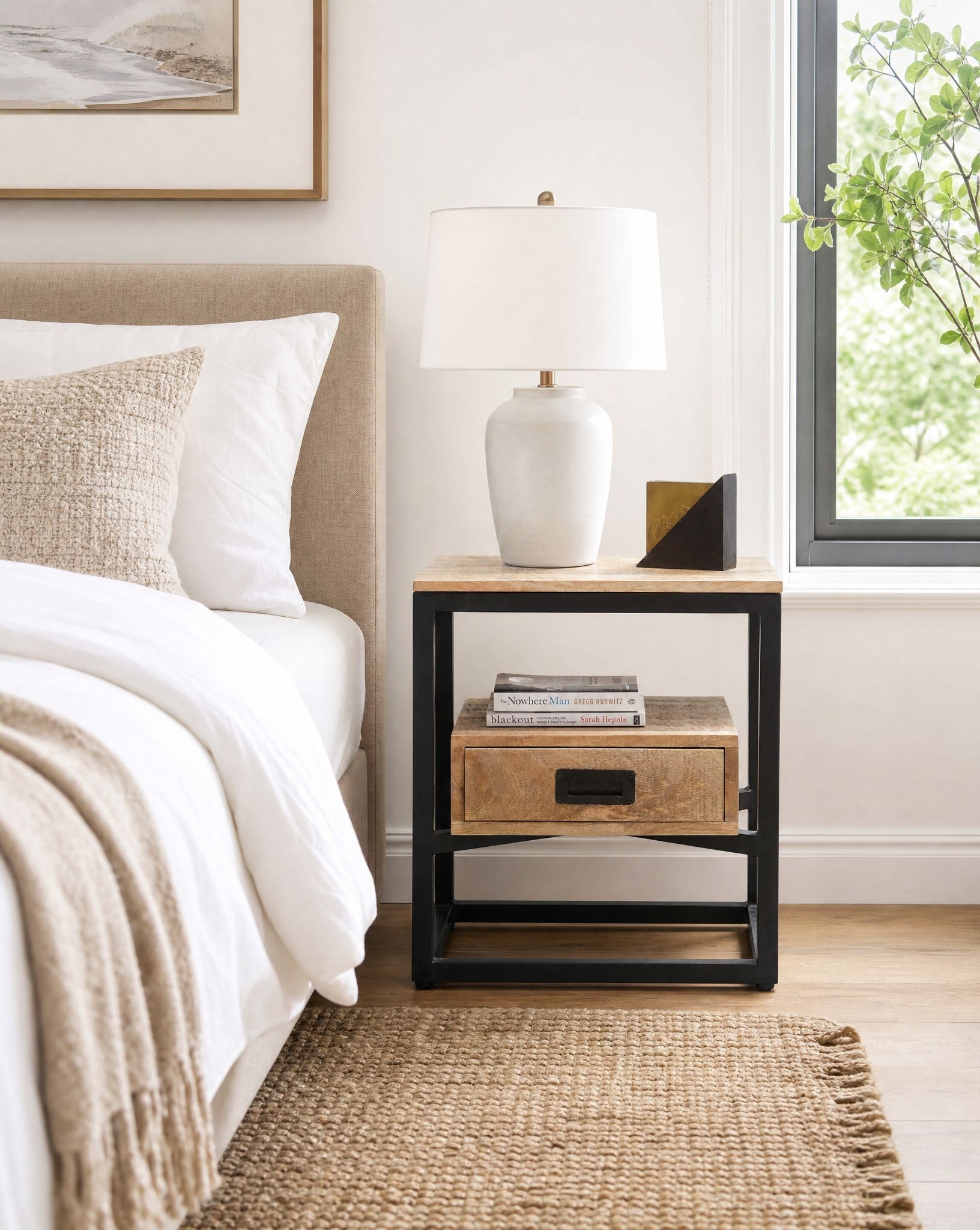 Berlin Loft Wooden One Drawer Nightstand Table - Art and craft furniture