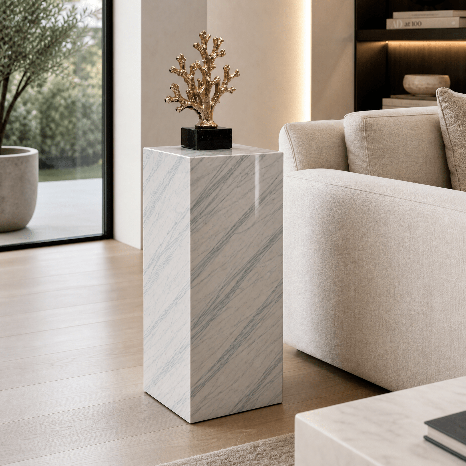 Bianco Laza Marble Plinth – Polished Finish - Art and craft furniture