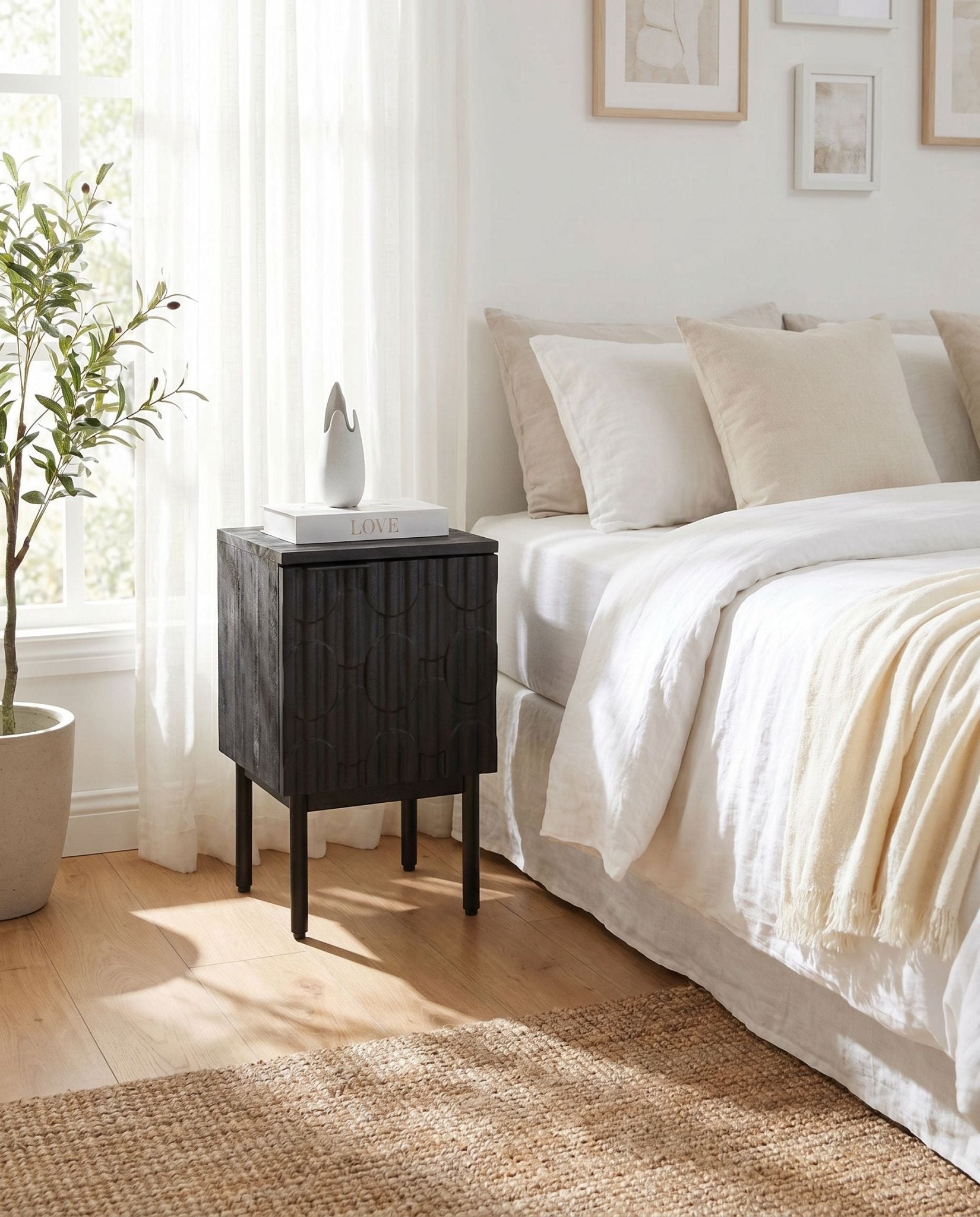 Black Galaxy One Door Nightstand Table - Art and craft furniture